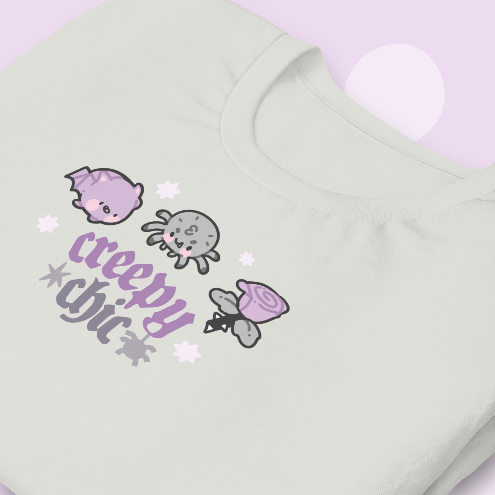 Creepy Chic Gothic Halloween T-Shirt | Kawaii Spooky Aesthetic Tee | Cute Bat & Spider Shirt for Vampies Vault Fans Katnipp character product