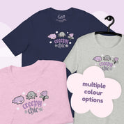 Creepy Chic Gothic Halloween T-Shirt | Kawaii Spooky Aesthetic Tee | Cute Bat & Spider Shirt for Vampies Vault Fans Katnipp character product