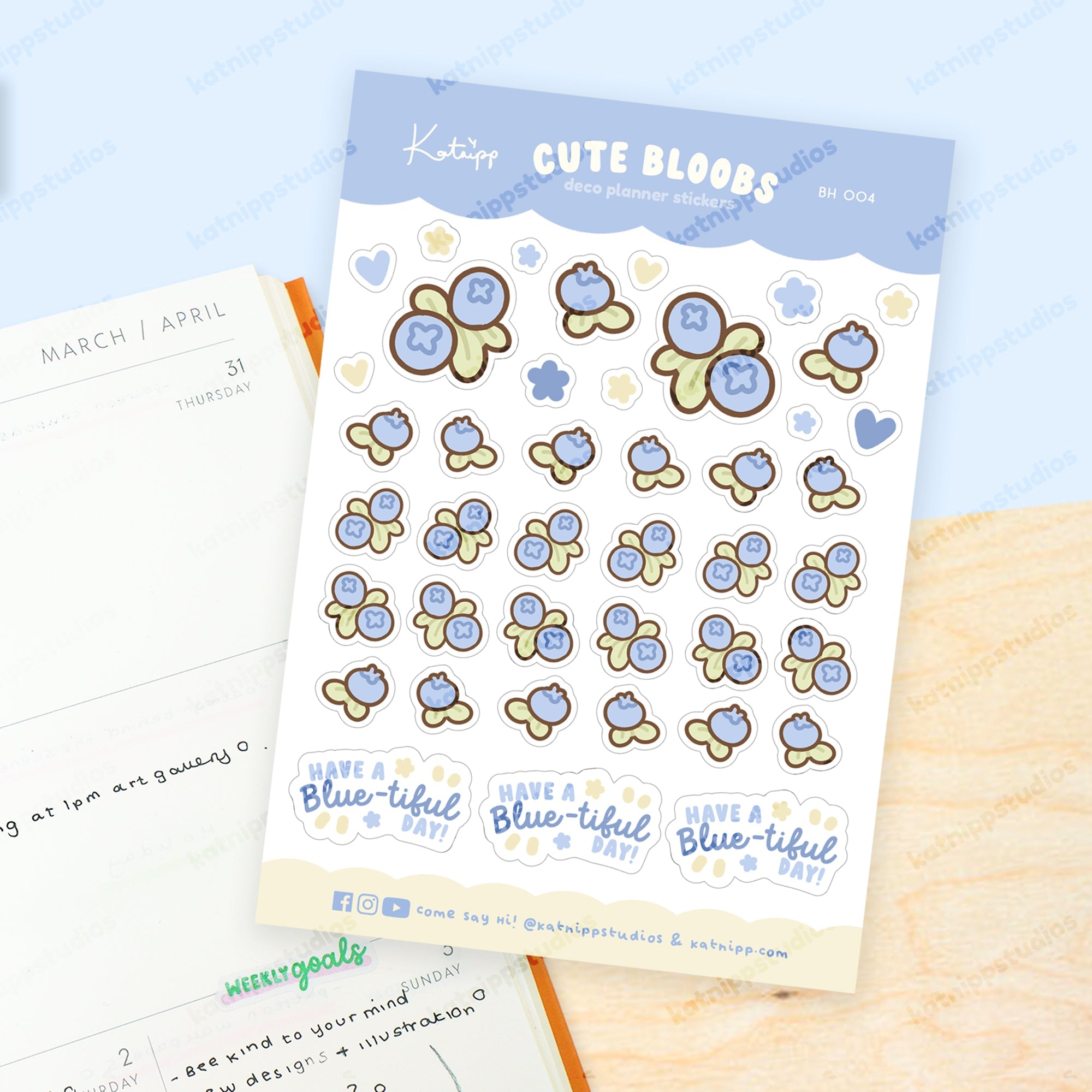 Cute Bloobs Blueberry A6 Planner Sticker Sheet | Cute Kawaii Blueberry Journal Stickers | BH004 Katnipp character product