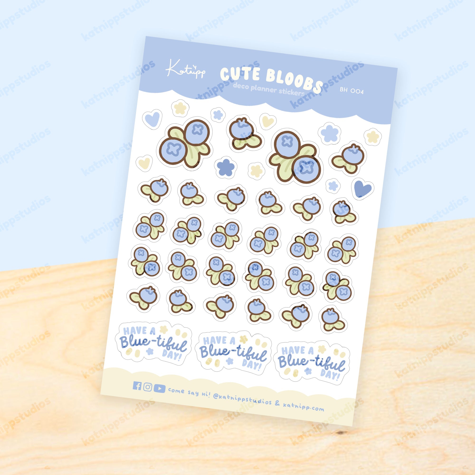 Cute Bloobs Blueberry A6 Planner Sticker Sheet | Cute Kawaii Blueberry Journal Stickers | BH004 Katnipp character product