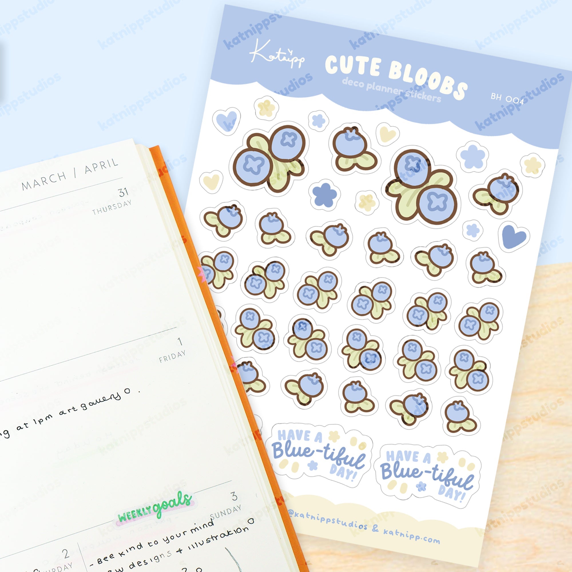 Cute Bloobs Blueberry A6 Planner Sticker Sheet | Cute Kawaii Blueberry Journal Stickers | BH004 Katnipp character product
