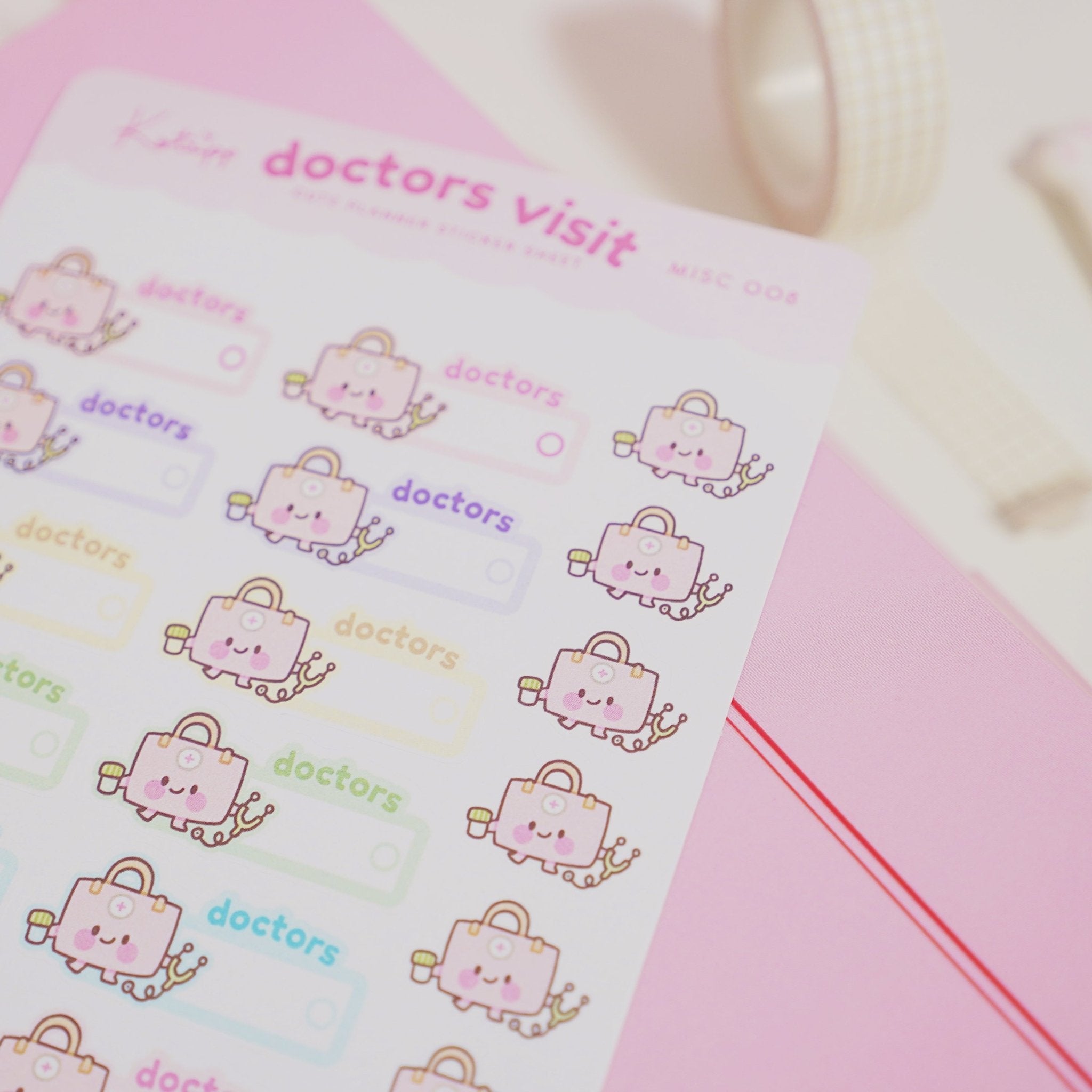 Doctors Visit Sticker Sheet | A6 Kawaii Planner Stickers | MISC 008 Katnipp character product