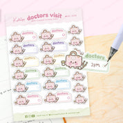Doctors Visit Sticker Sheet | A6 Kawaii Planner Stickers | MISC 008 Katnipp character product