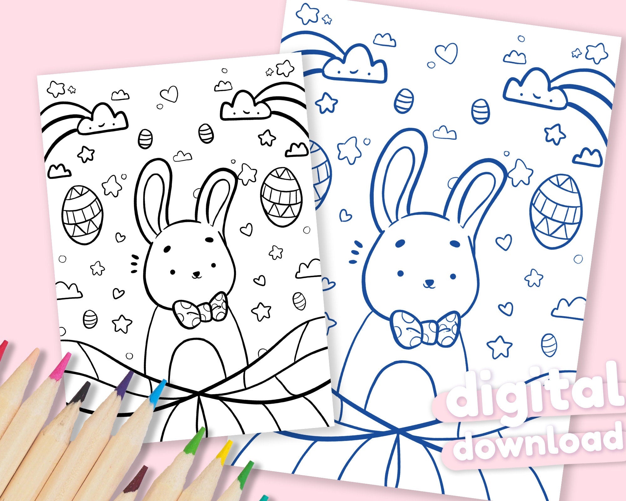 Easter Bunny Colouring Page Digital Download | Cute Printable Easter Colouring Sheet for At-Home Fun - Katnipp Colouring Book - Katnipp Studios