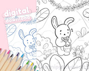 Easter Bunny Printable Colouring Page | Cute Easter Digital Download | Katnipp Art Katnipp character product