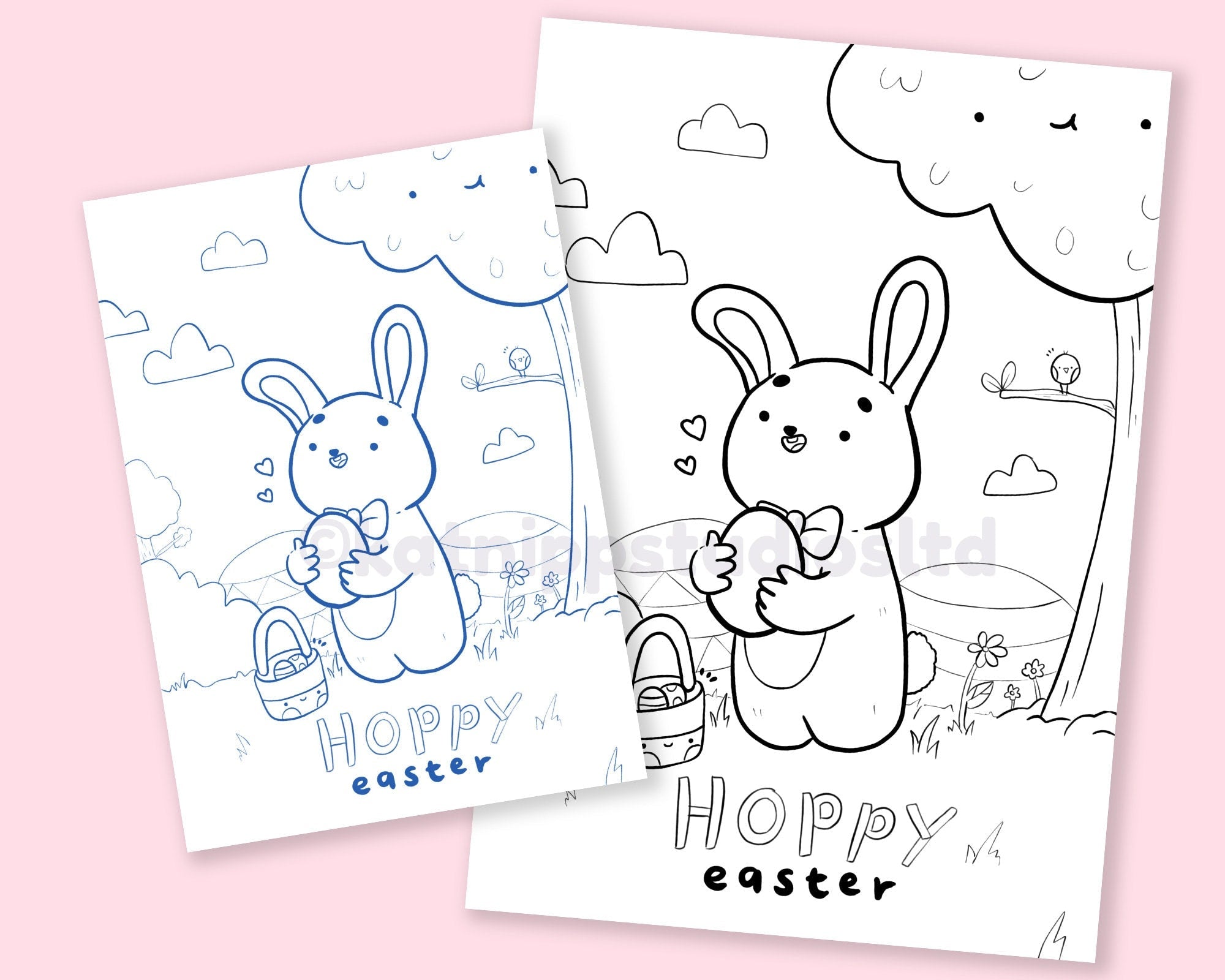 Easter Bunny Kawaii Colouring Page | Katnipp Printable Download Katnipp character product