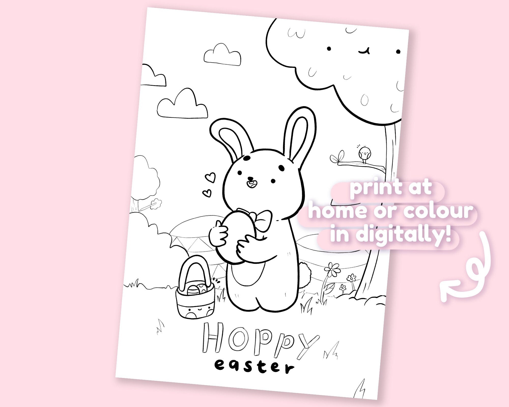 Easter Bunny Kawaii Colouring Page | Katnipp Printable Download Katnipp character product