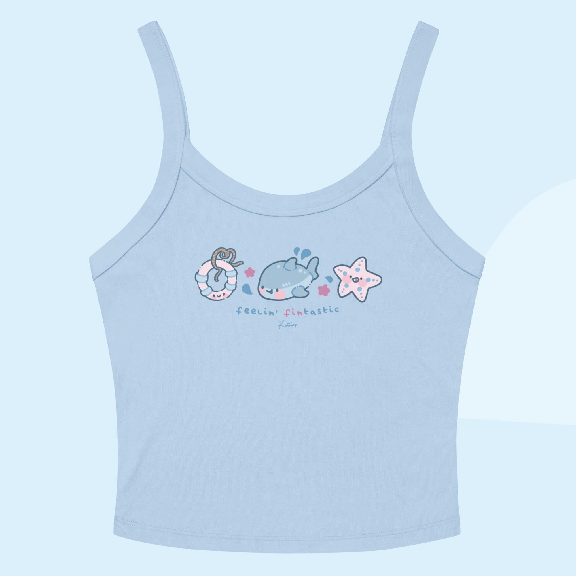 Feelin’ Fintastic | Kawaii Shark Crop Top | Y2K Pastel Aesthetic | Cute Summer Tank Katnipp character product