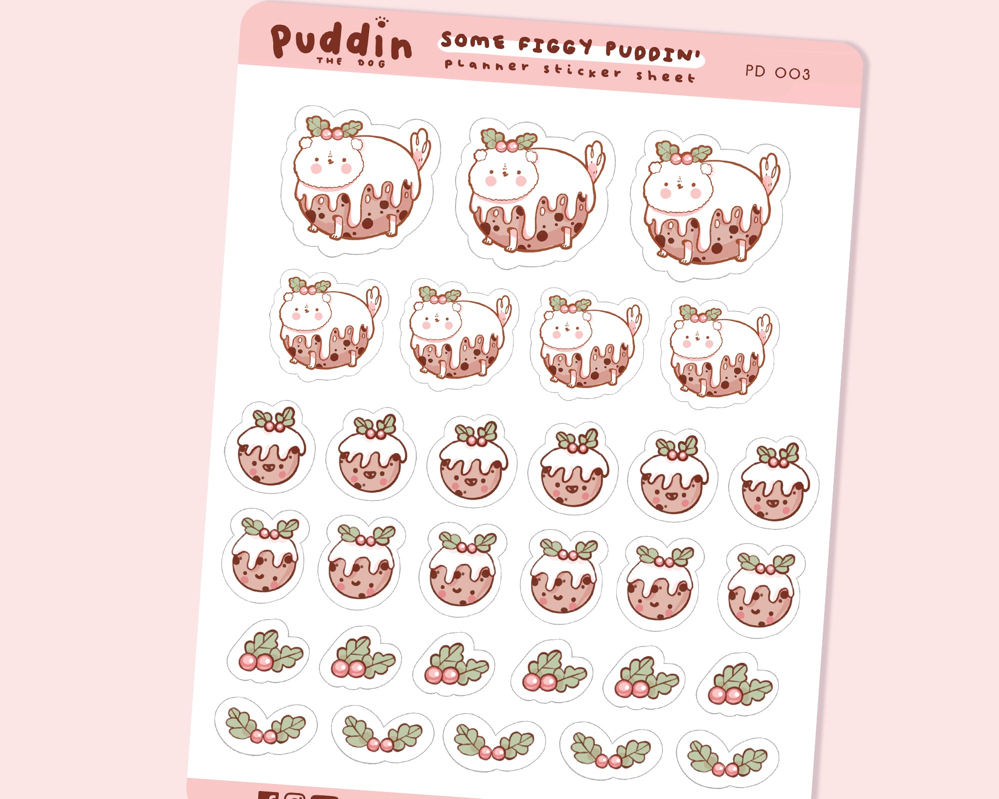 Figgy Puddin' A6 Sticker Sheet - Christmas Dog Stickers - Festive Puddin' Planner Stickers - Cute Holiday Stickers - PD 003 - Katnipp Studios