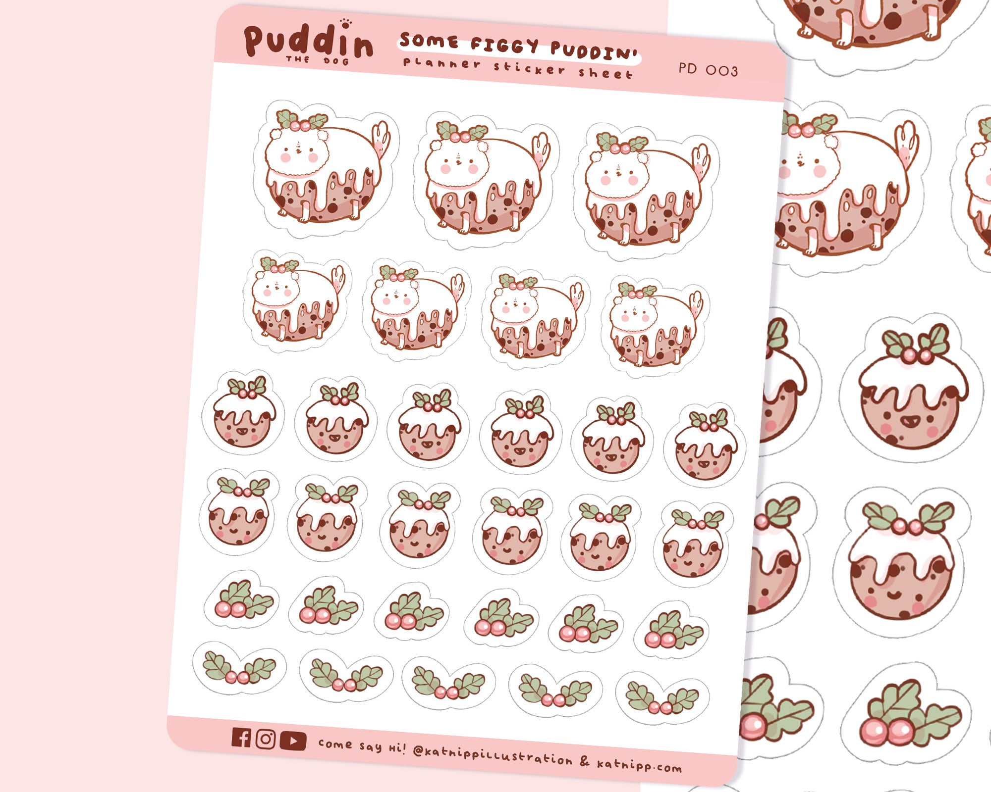 Figgy Puddin' A6 Sticker Sheet - Christmas Dog Stickers - Festive Puddin' Planner Stickers - Cute Holiday Stickers - PD 003 - Katnipp Studios