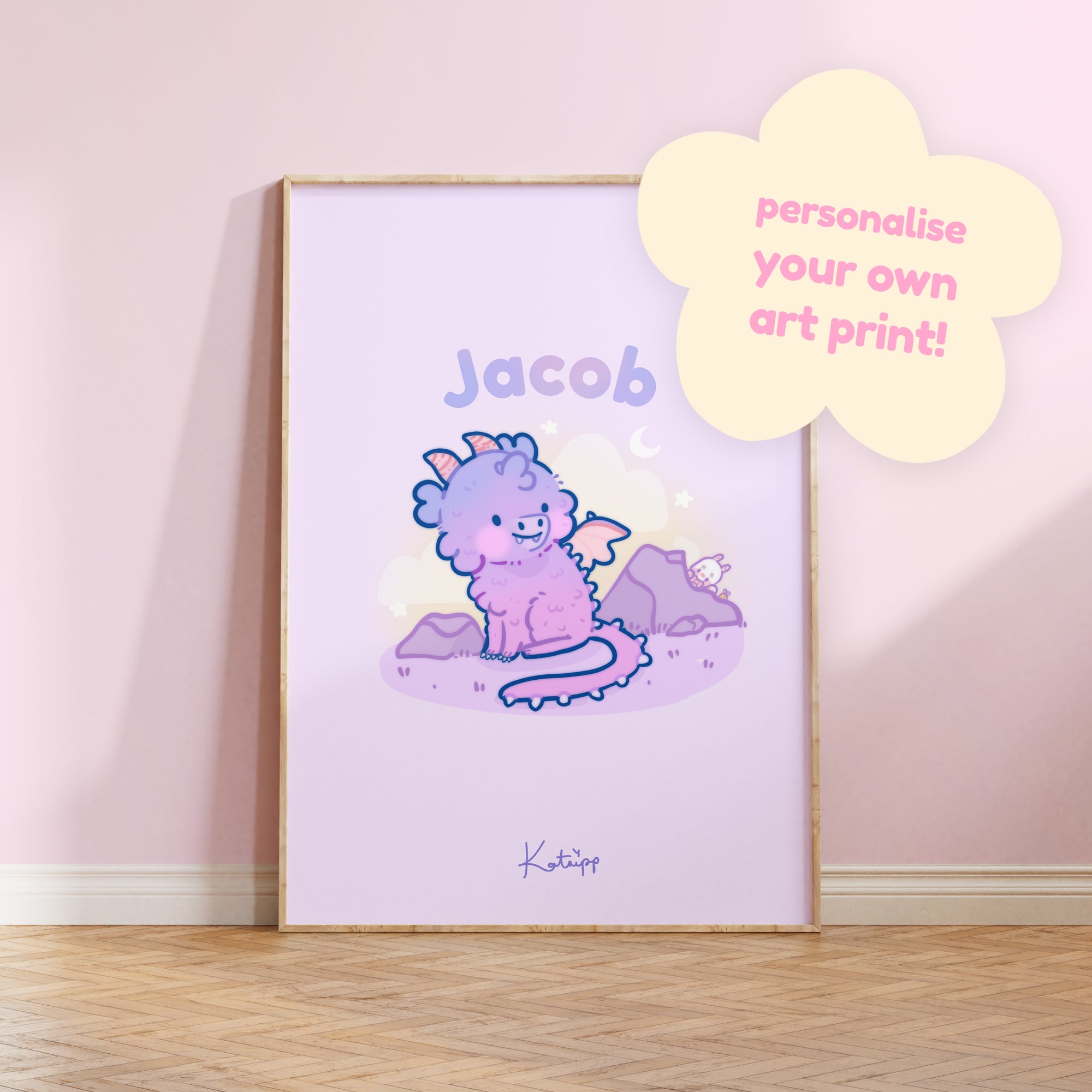 Fluffy the Dragon | Kawaii Fantasy Art Print | Katnipp Wall Decor - Katnipp Studios