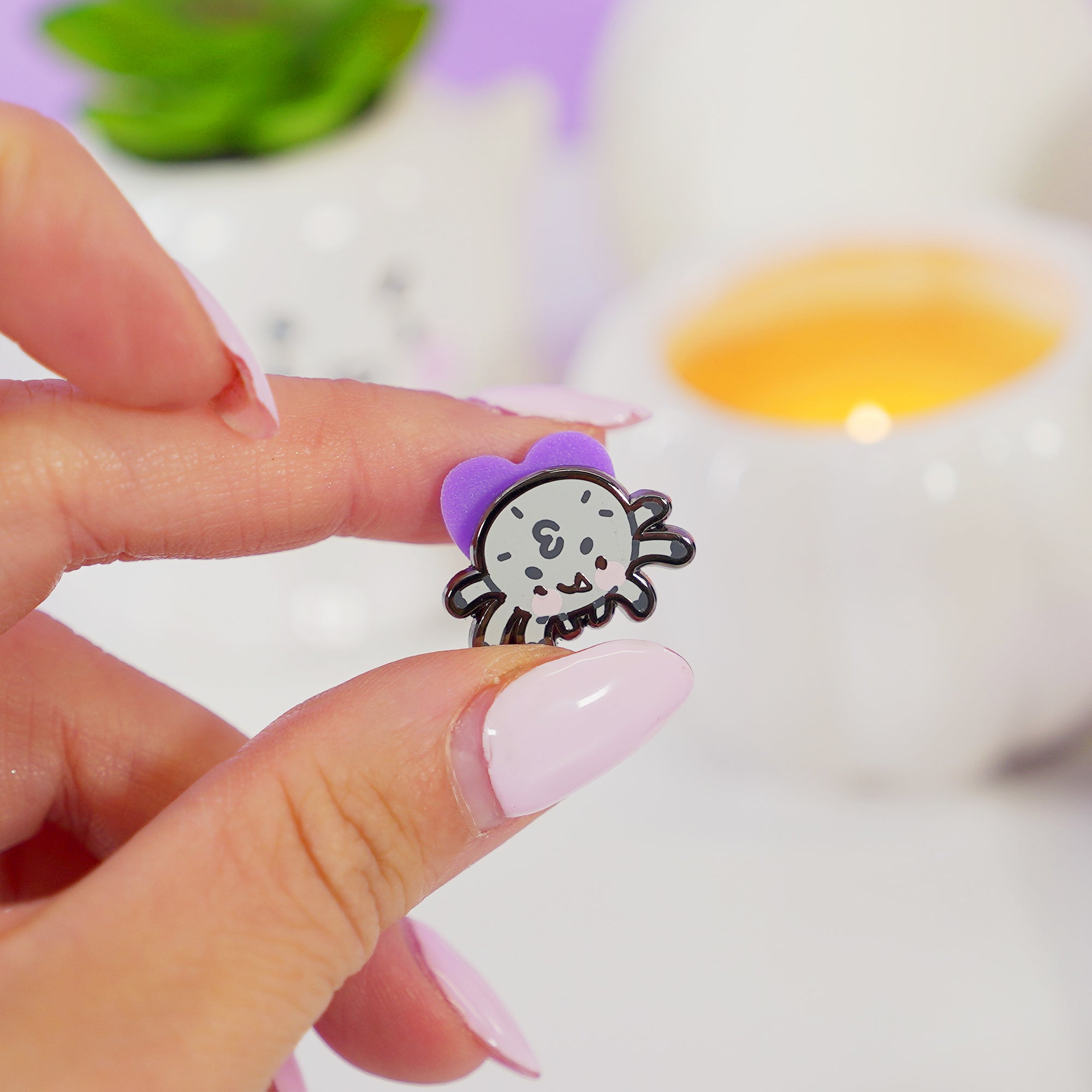 Fluffy the Spider Enamel Pin – Kawaii Halloween Enamel Pin - Spooky Collectible Lapel Pin - Katnipp Studios