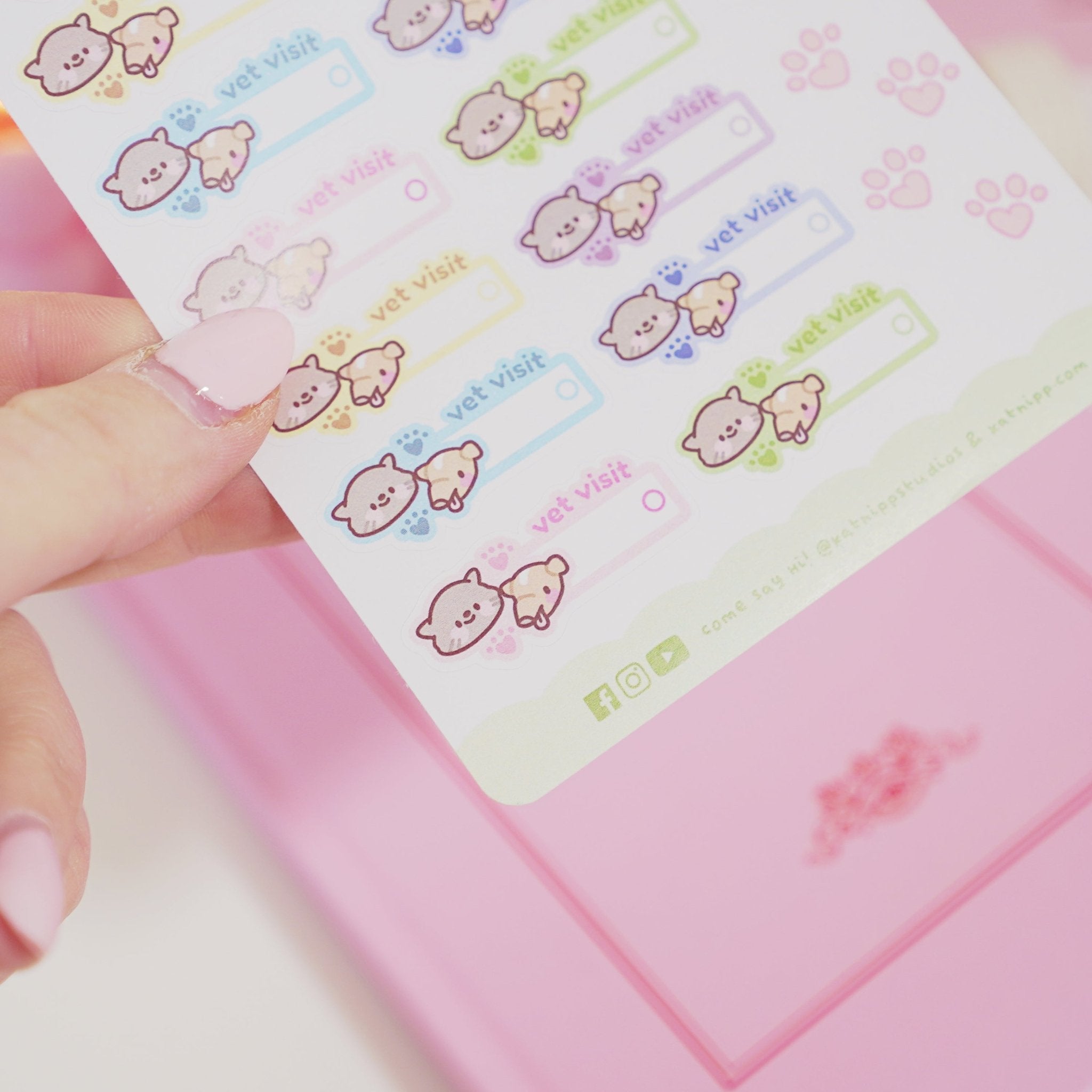 Furry Friends Vet Visit Sticker Sheet | A6 Cute Pet Planner Stickers | MISC 007 Katnipp character product