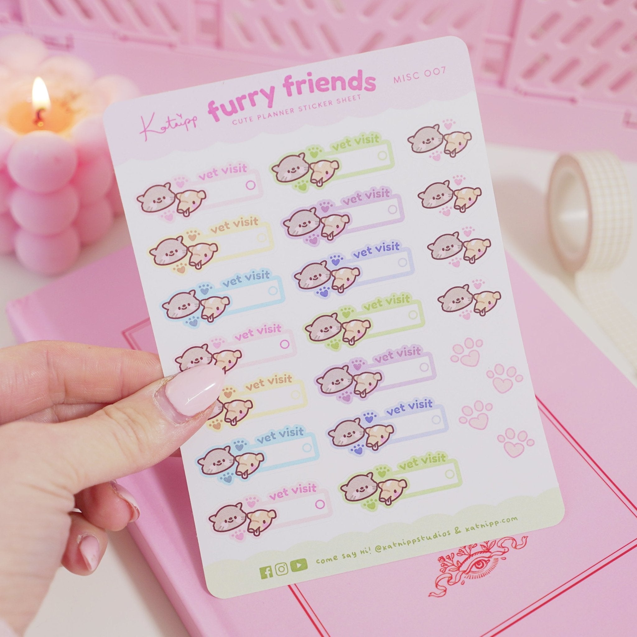 Furry Friends Vet Visit Sticker Sheet | A6 Cute Pet Planner Stickers | MISC 007 Katnipp character product