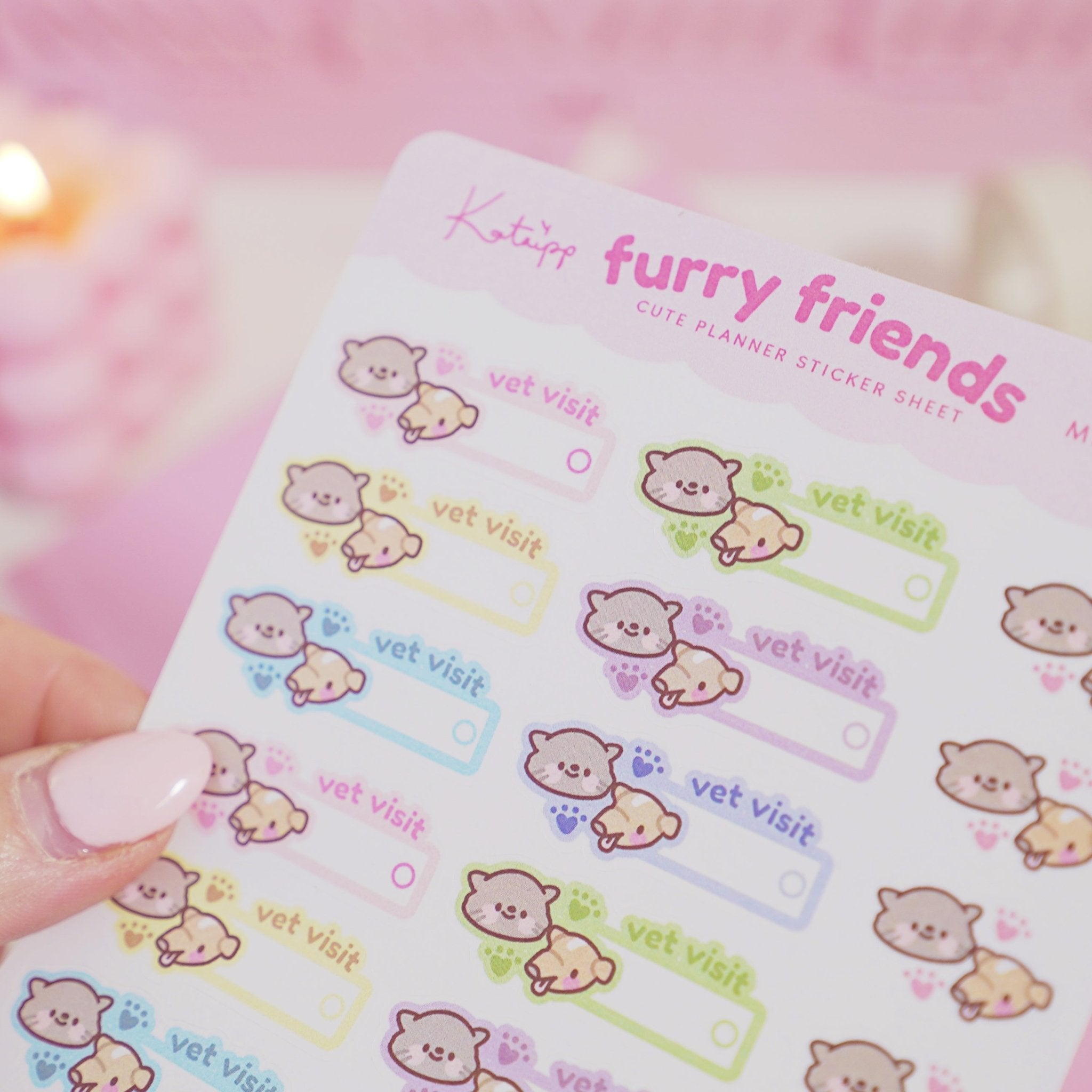 Furry Friends Vet Visit Sticker Sheet | A6 Cute Pet Planner Stickers | MISC 007 Katnipp character product