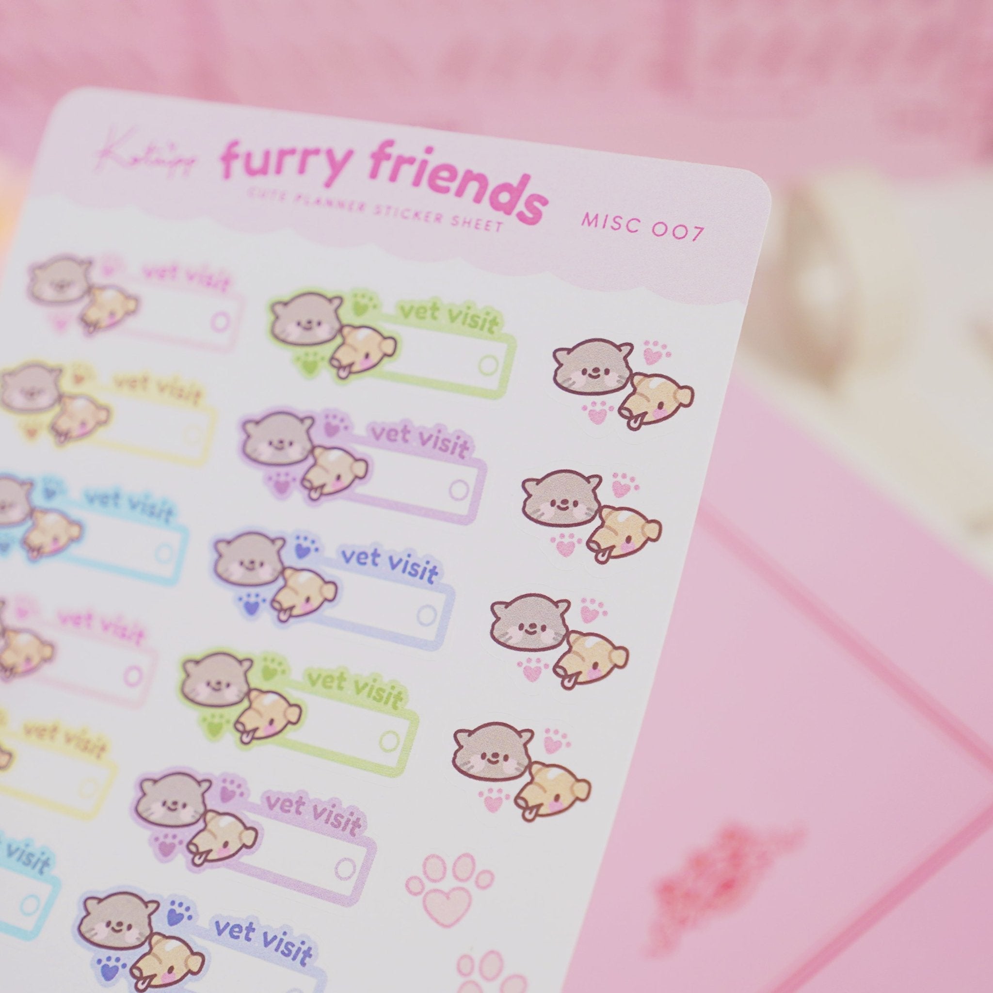 Furry Friends Vet Visit Sticker Sheet | A6 Cute Pet Planner Stickers | MISC 007 Katnipp character product