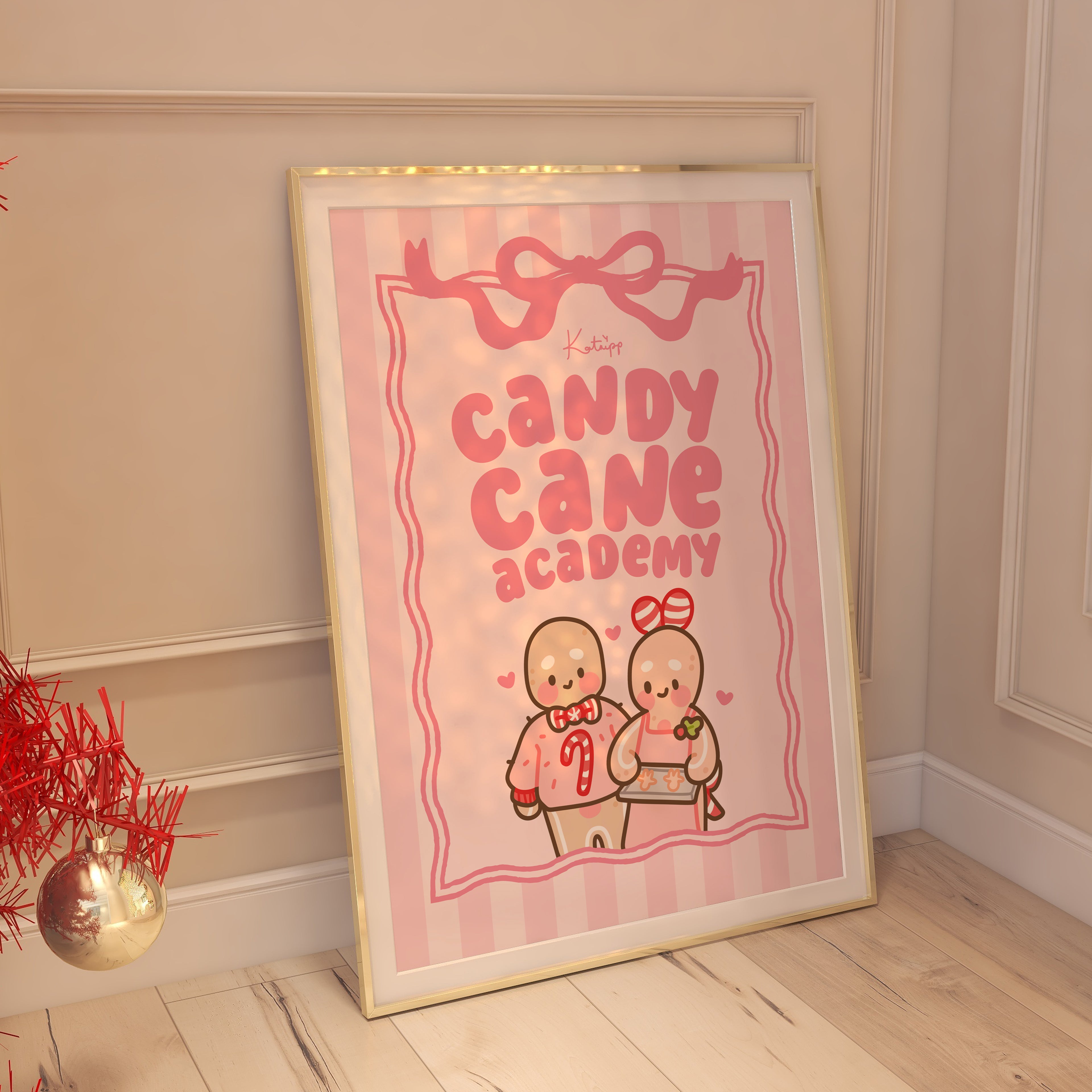 Gingie & Spice Candy Cane Academy Art Print | Kawaii Pastel Christmas Art Print with Festive Decor - Katnipp Studios