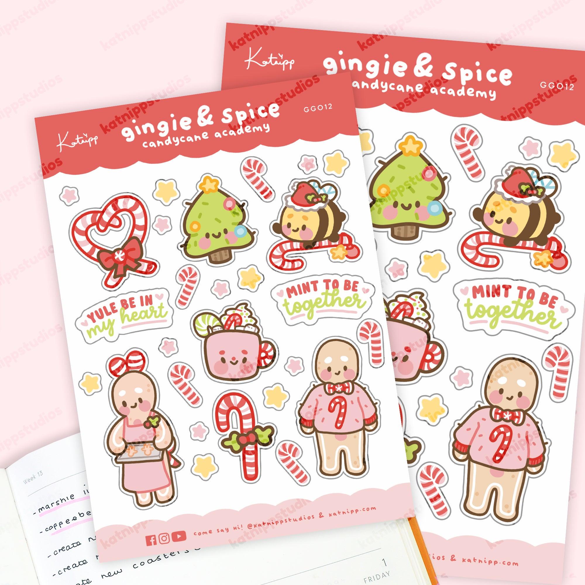 Gingie and Spice Candy Cane Academy Mixed Sticker Sheet & Envelope Seals - GG012 - Katnipp Studios