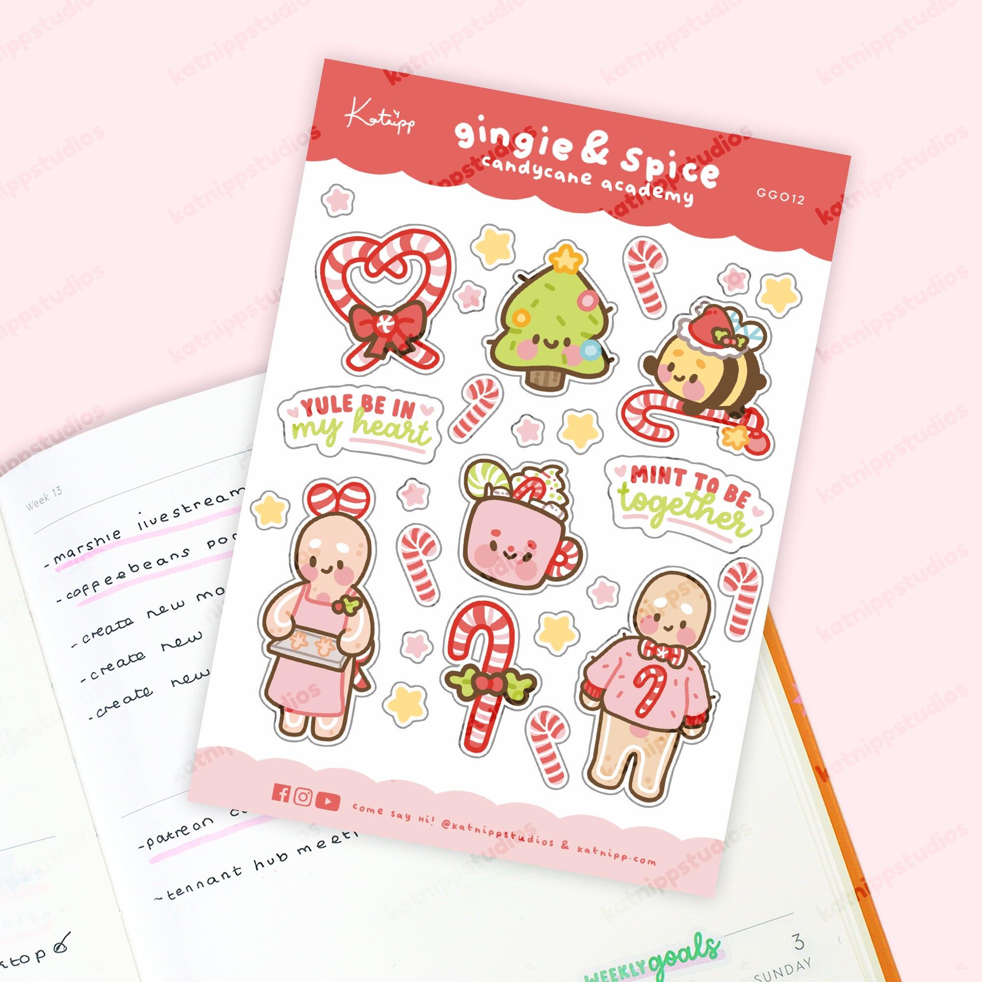 Gingie and Spice Candy Cane Academy Mixed Sticker Sheet & Envelope Seals - GG012 - Katnipp Studios