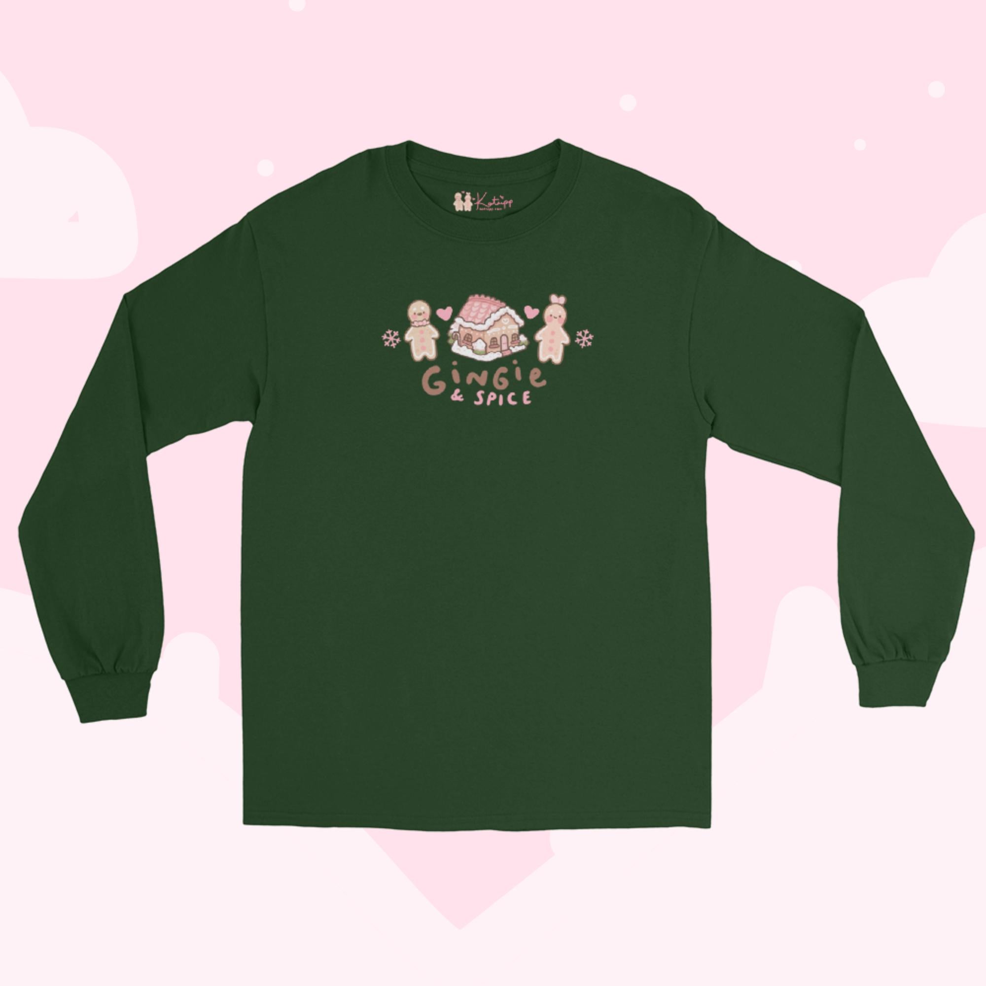 Gingie & Spice Christmas Long Sleeve Shirt | Cute Gingerbread Holiday Apparel | Festive Kawaii Winter Clothing - Katnipp Studios