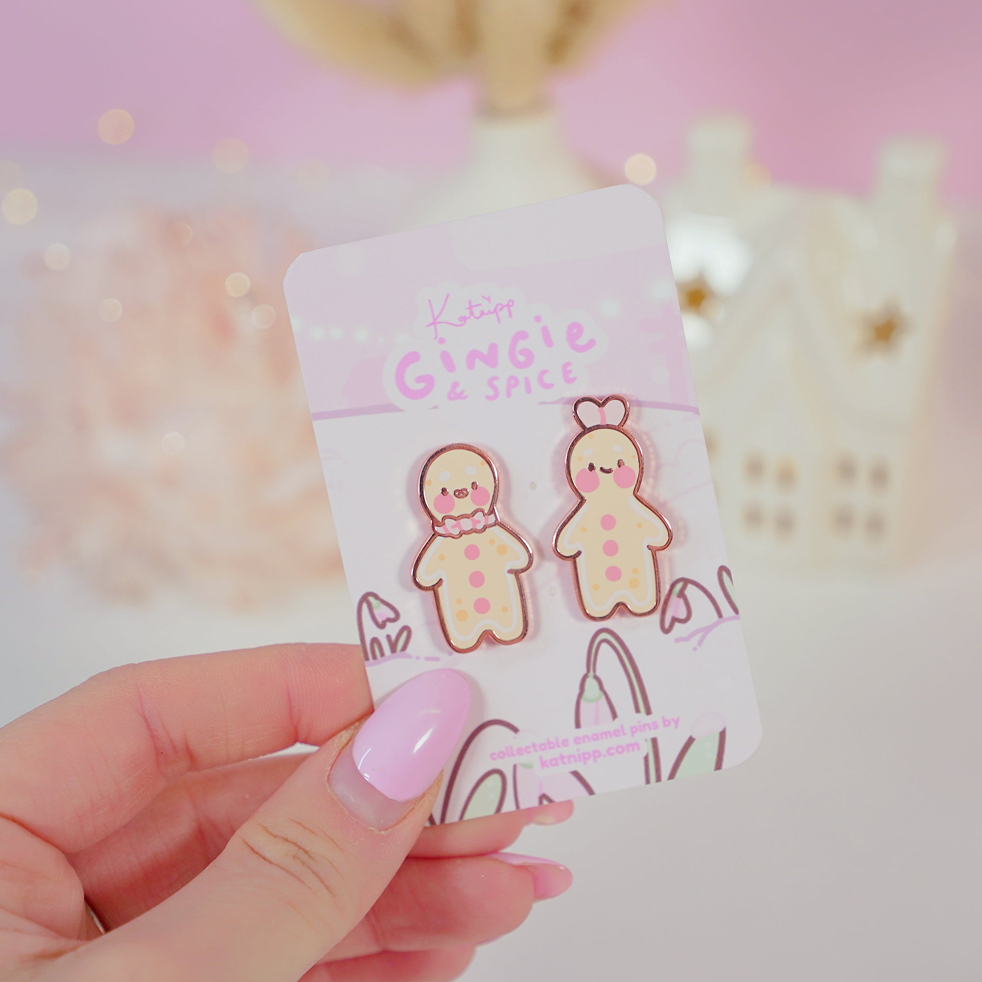 Gingie & Spice Gingerbread Character Enamel Pin Bundle | Christmas Kawaii Set | Holiday Charm Duo - Katnipp Studios