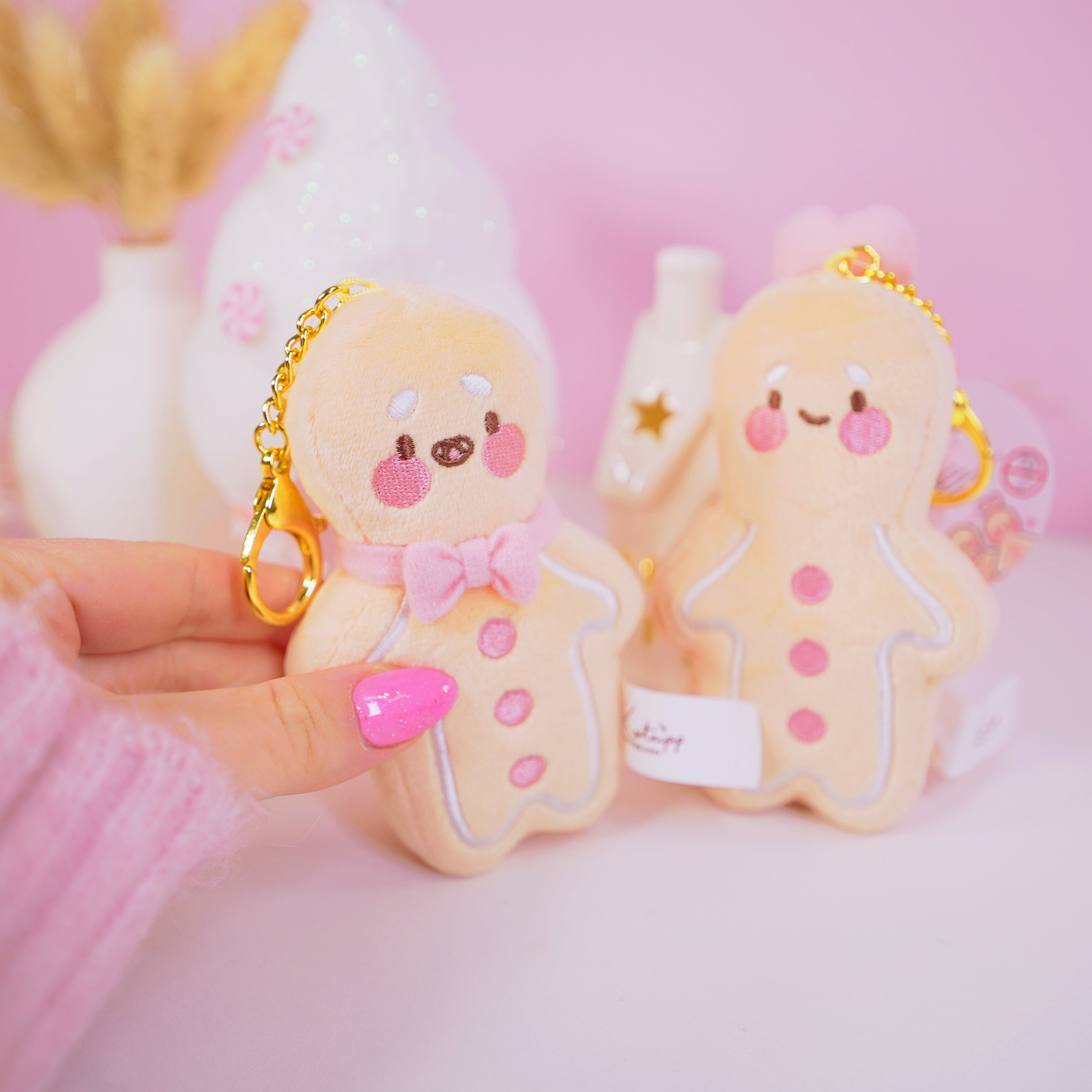 Gingie & Spice Gingerbread Kawaii Keychain Plushie Bundle | Cute Mini Soft Toy Charms | Adorable Gingerbread Accessories for Bags, Keys & Gifts - Katnipp Studios