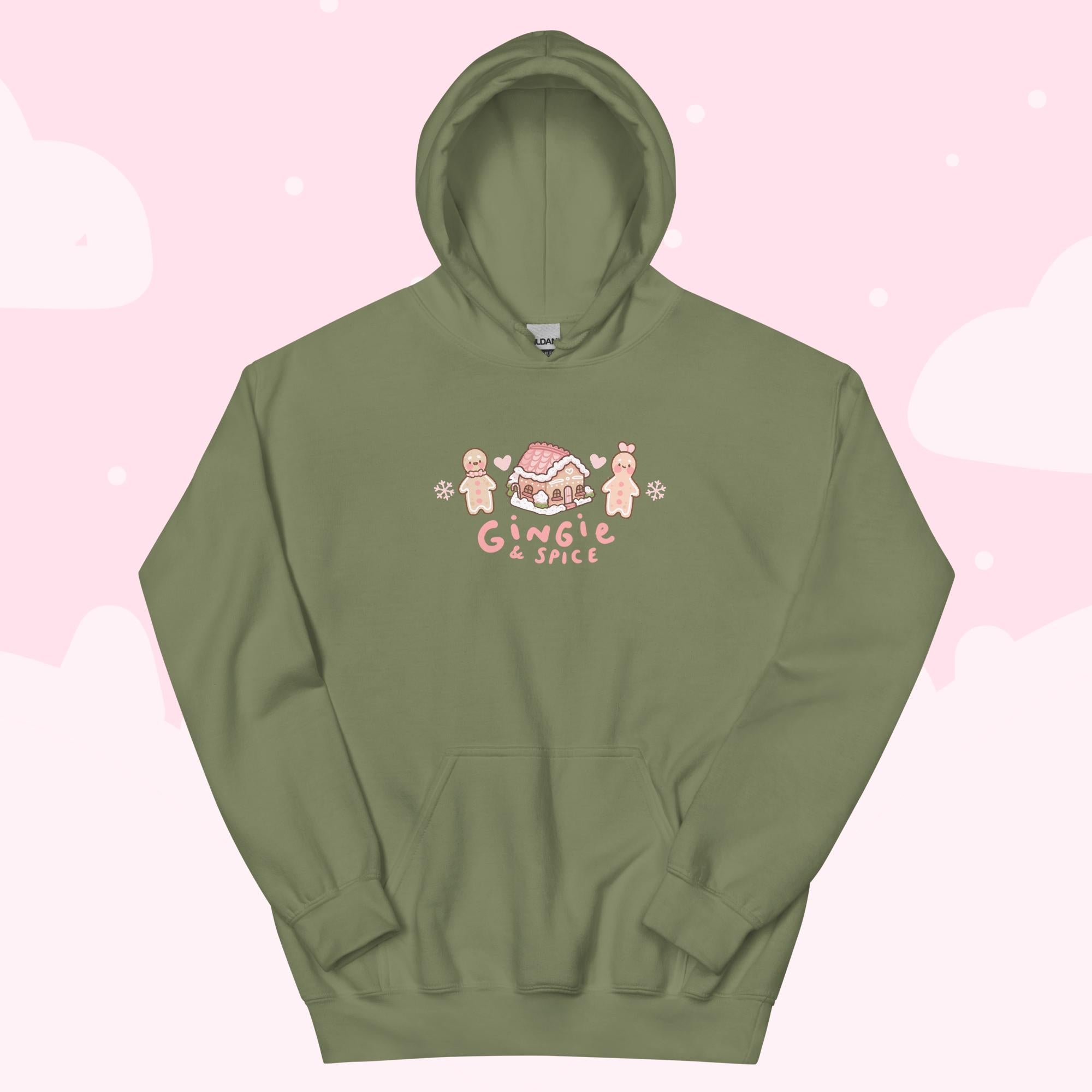 Gingie & Spice Kawaii Christmas Hoodie | Cute Gingerbread Holiday Apparel | Festive Winter Clothing - Katnipp Studios