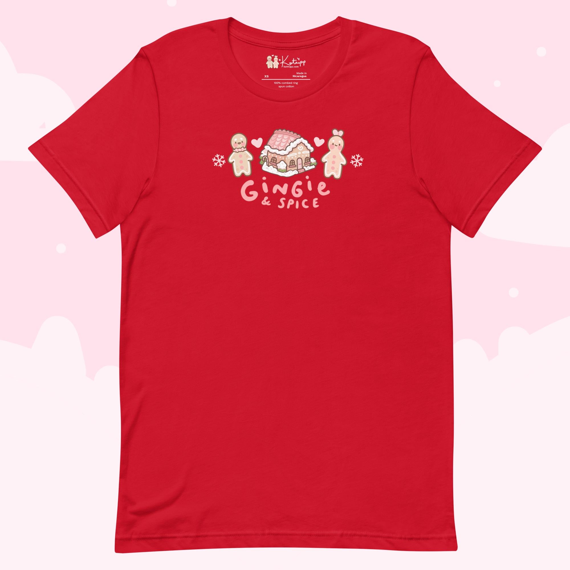 Gingie & Spice Kawaii Christmas T-Shirt | Cute Gingerbread Holiday Apparel | Festive Winter Clothing - Katnipp Studios