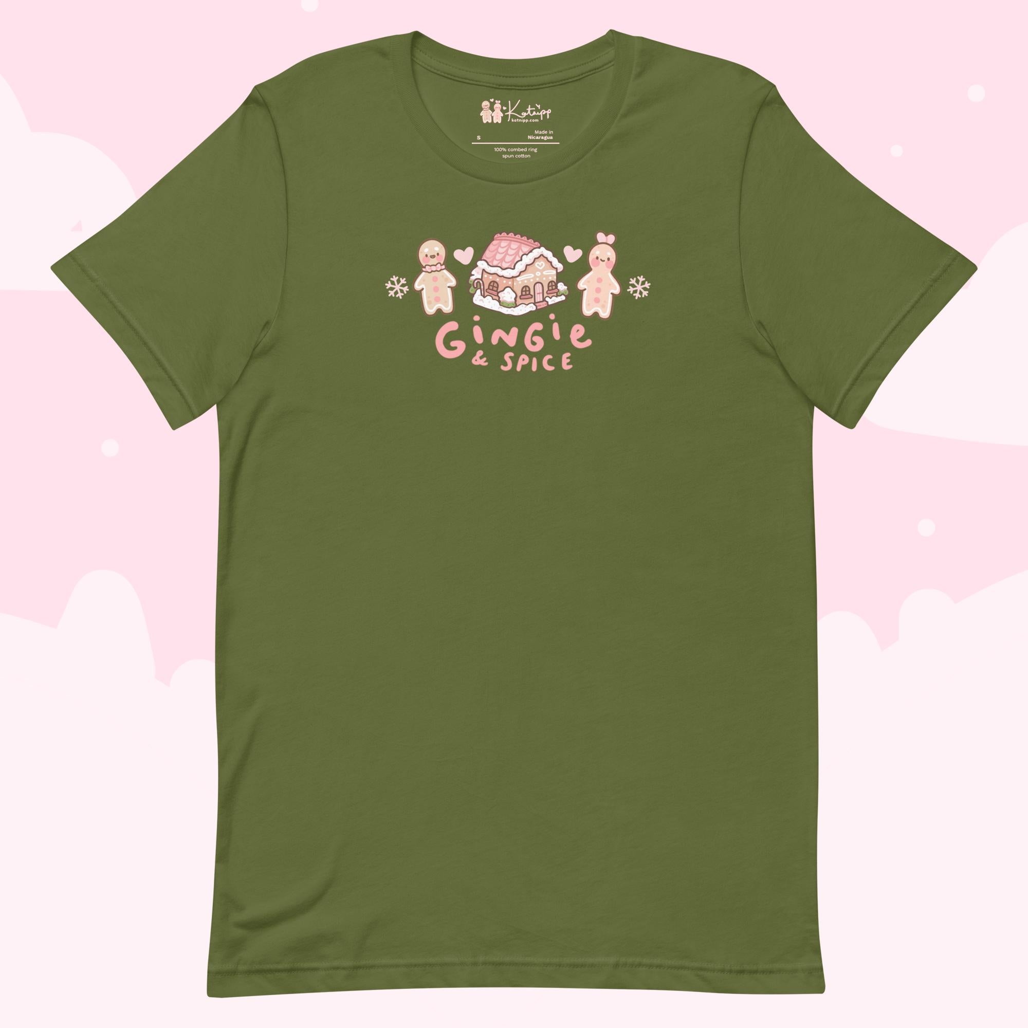 Gingie & Spice Kawaii Christmas T-Shirt | Cute Gingerbread Holiday Apparel | Festive Winter Clothing - Katnipp Studios