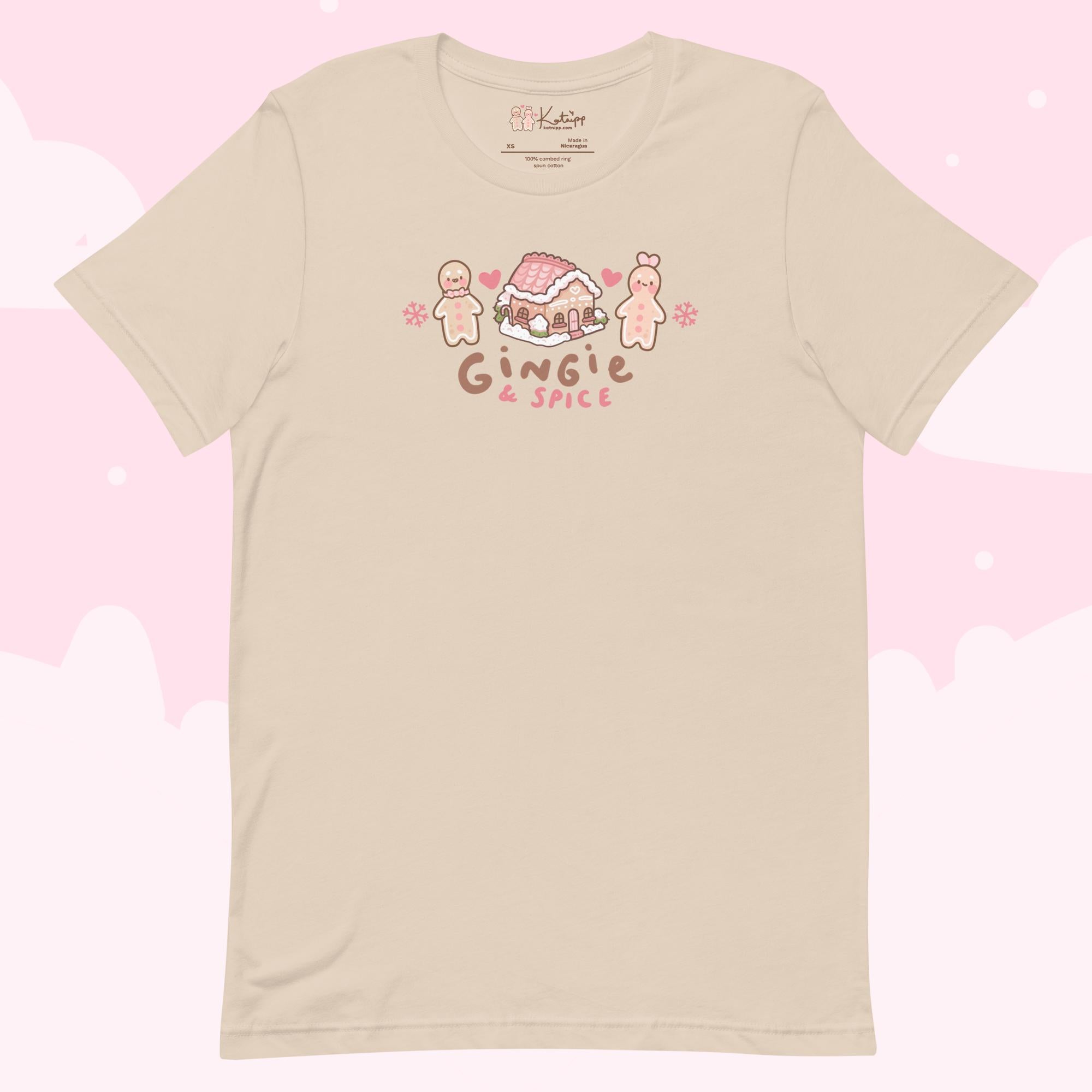 Gingie & Spice Kawaii Christmas T-Shirt | Cute Gingerbread Holiday Apparel | Festive Winter Clothing - Katnipp Studios