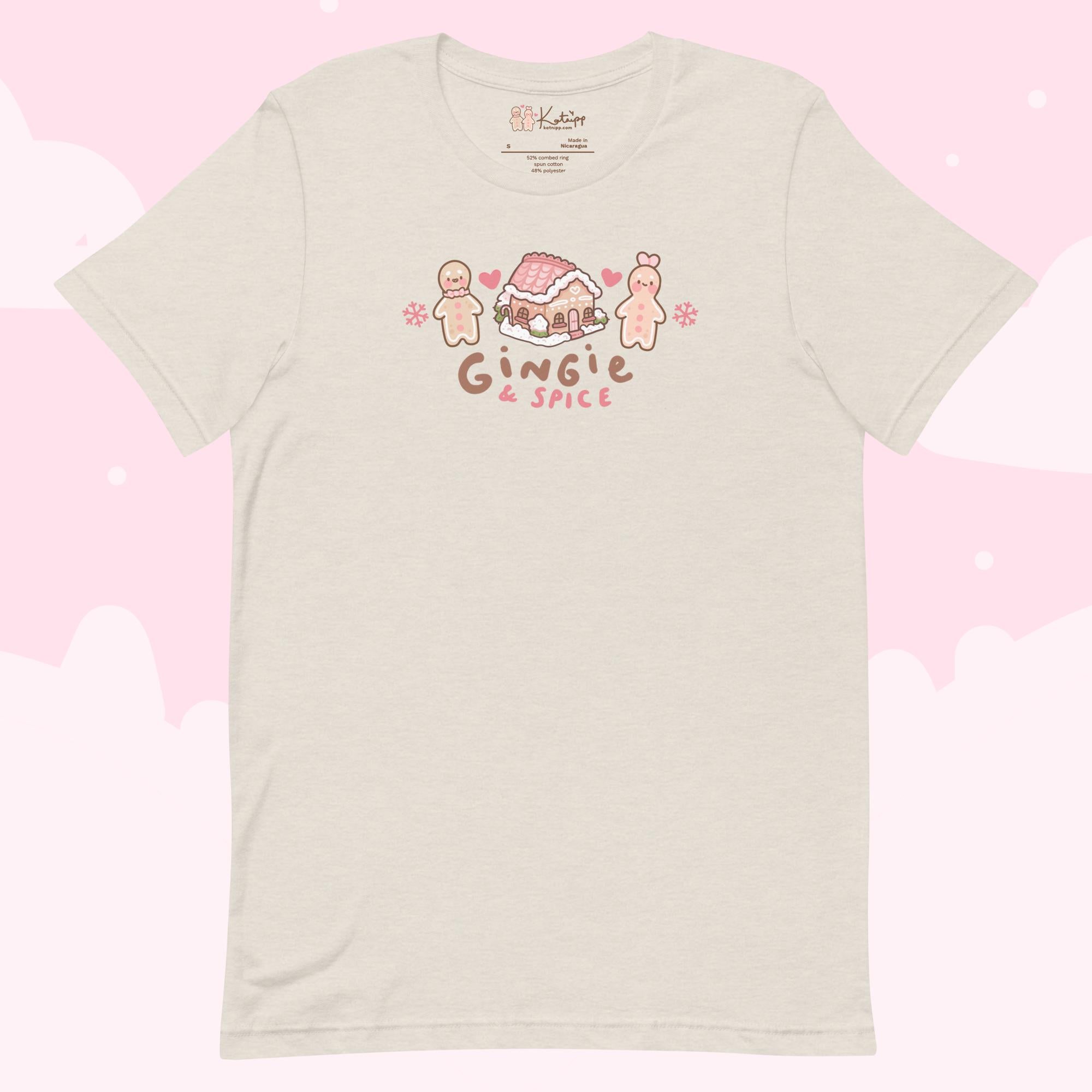 Gingie & Spice Kawaii Christmas T-Shirt | Cute Gingerbread Holiday Apparel | Festive Winter Clothing - Katnipp Studios