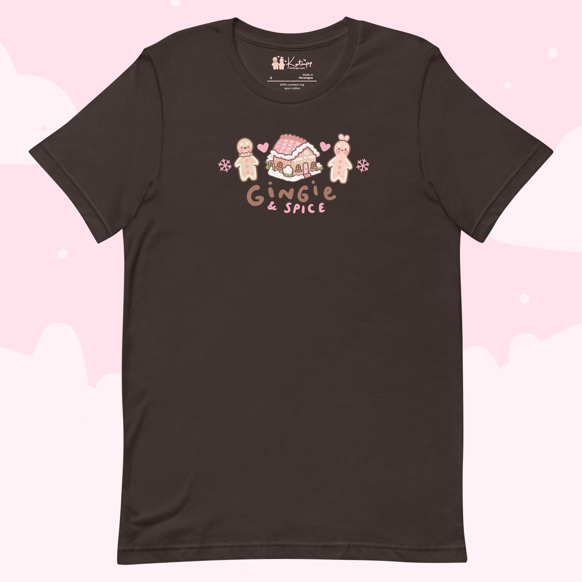 Gingie & Spice Kawaii Christmas T-Shirt | Cute Gingerbread Holiday Apparel | Festive Winter Clothing - Katnipp Studios