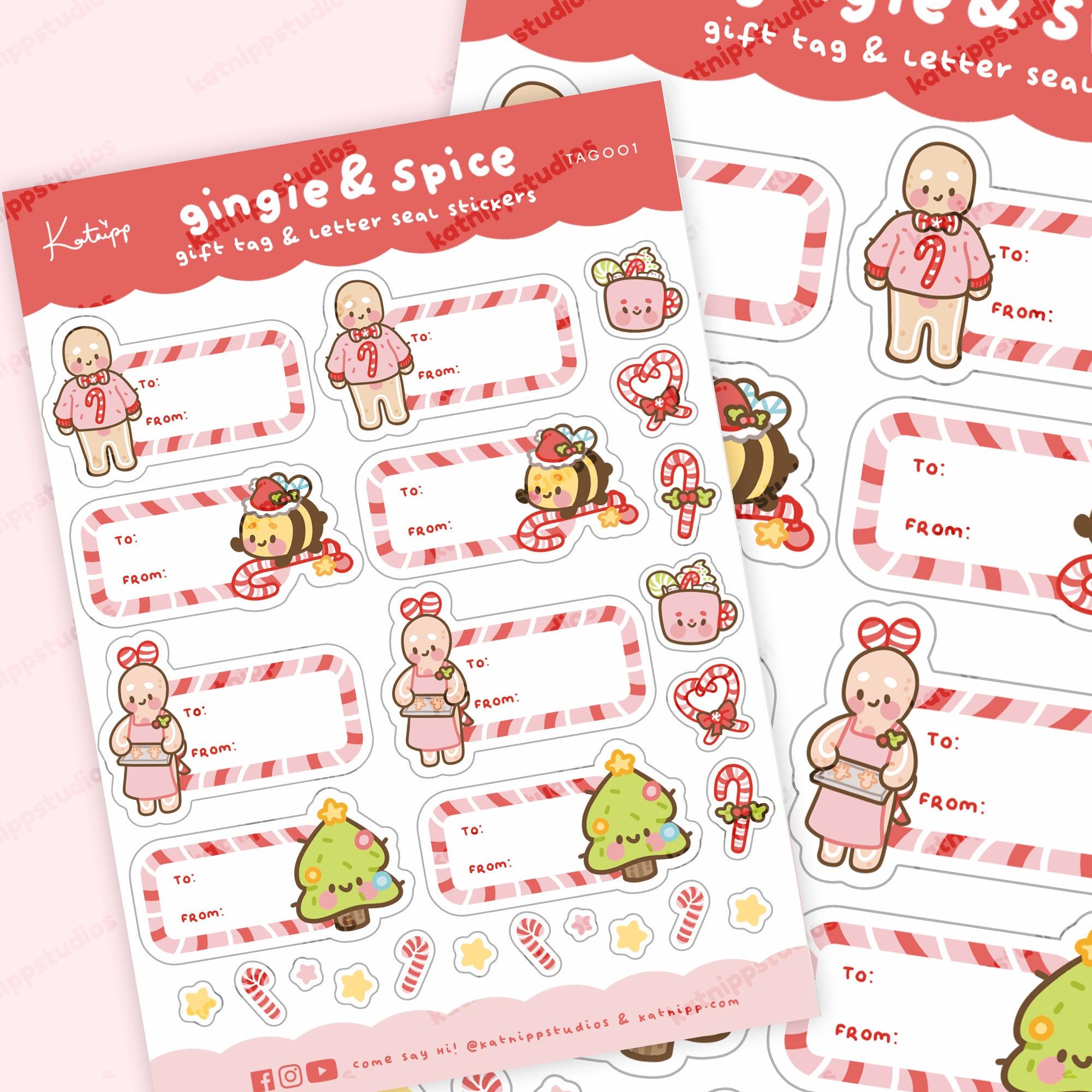 Gingie and Spices To and From Christmas Gift Tag & Envelope Seal Stickers - Katnipp Studios