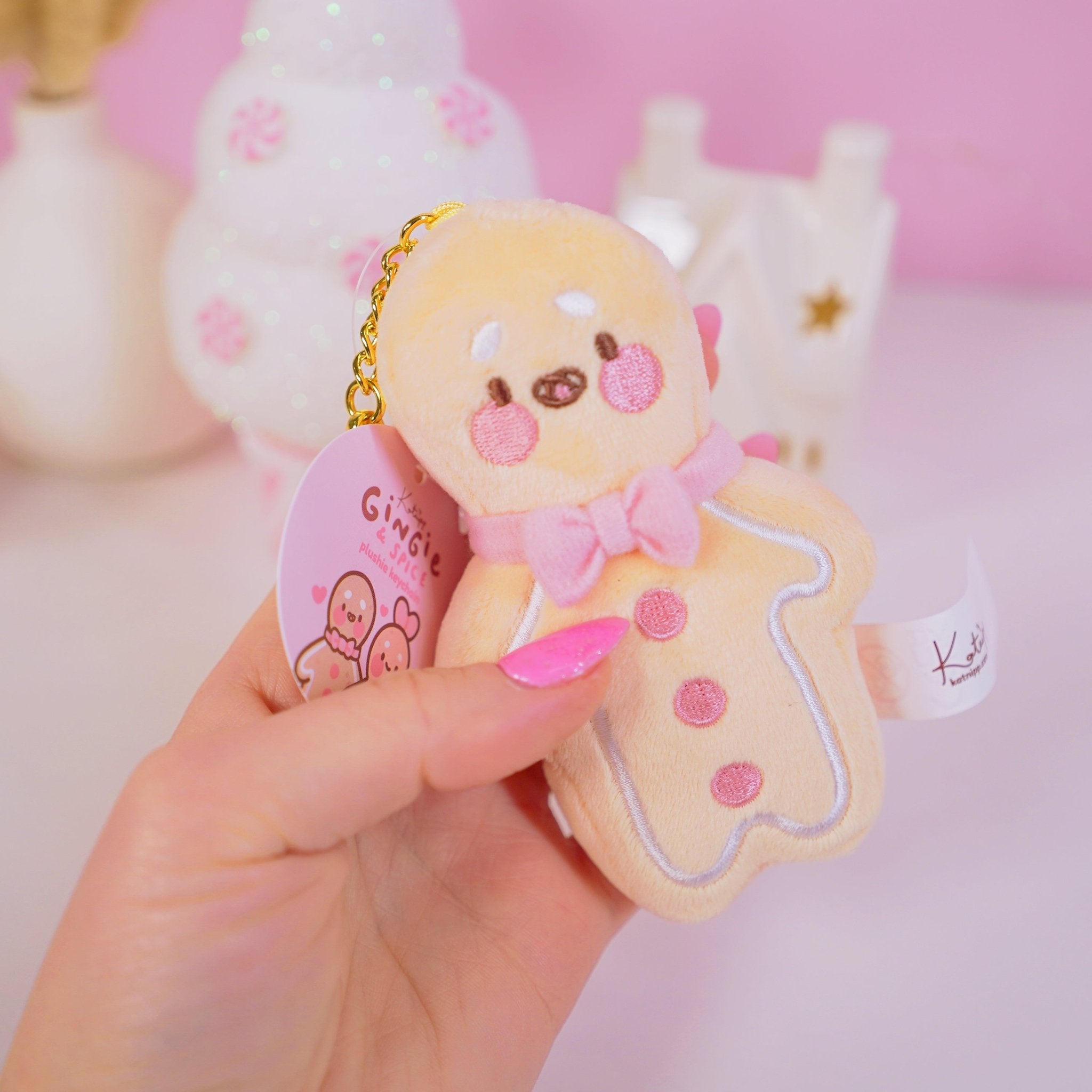Gingie Gingerbread Kawaii Keychain Plushie | Cute Soft Toy Charm | Adorable Mini Gingerbread Ornament for Bags, Keys & Gifts Katnipp character product