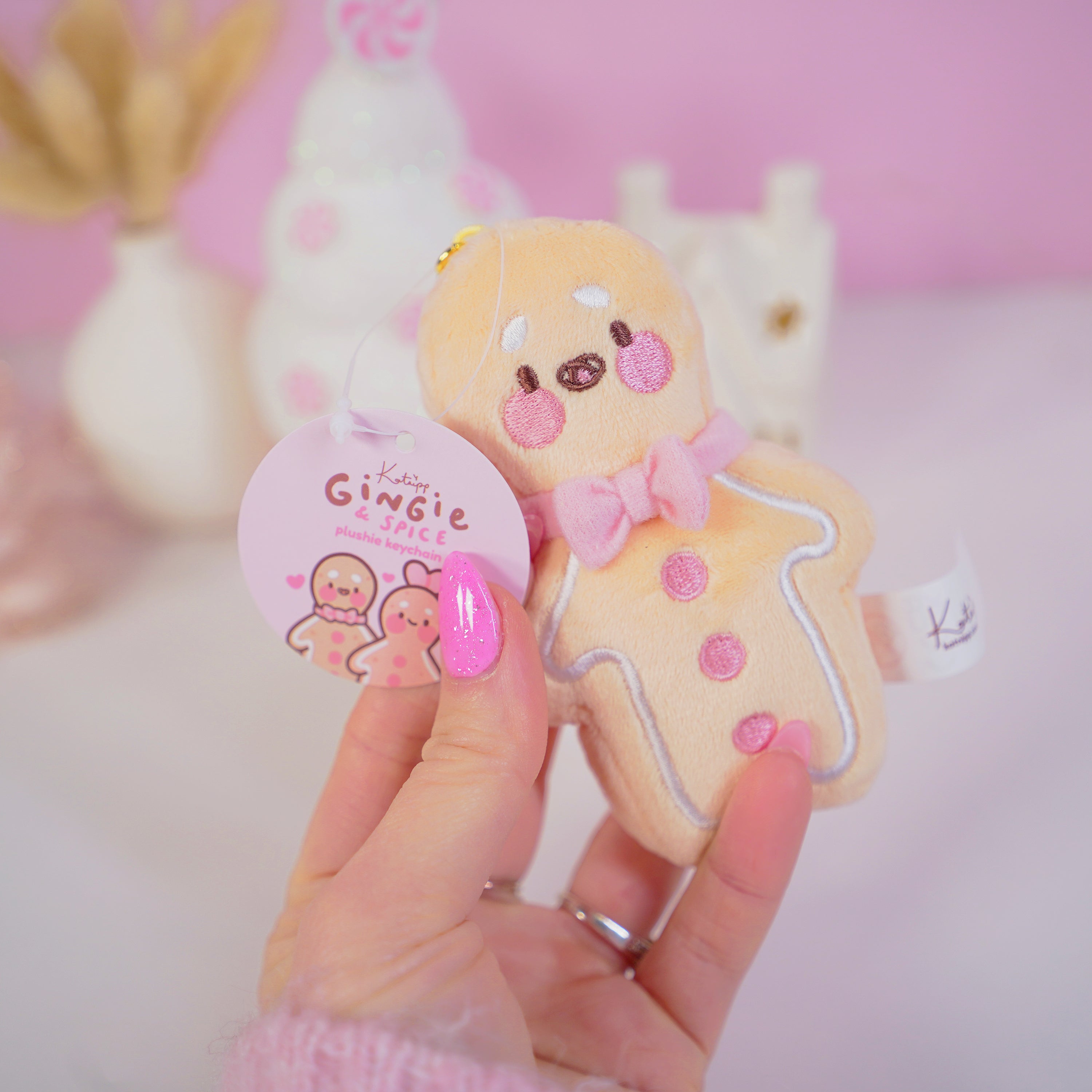 Gingie Gingerbread Kawaii Keychain Plushie | Cute Soft Toy Charm | Adorable Mini Gingerbread Ornament for Bags, Keys & Gifts - Katnipp Studios