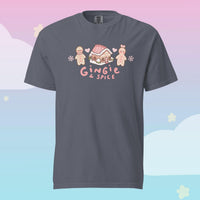 Gingie &amp; Spice Kawaii Christmas T-Shirt | Cute Gingerbread Character Holiday Tee - Denim / S