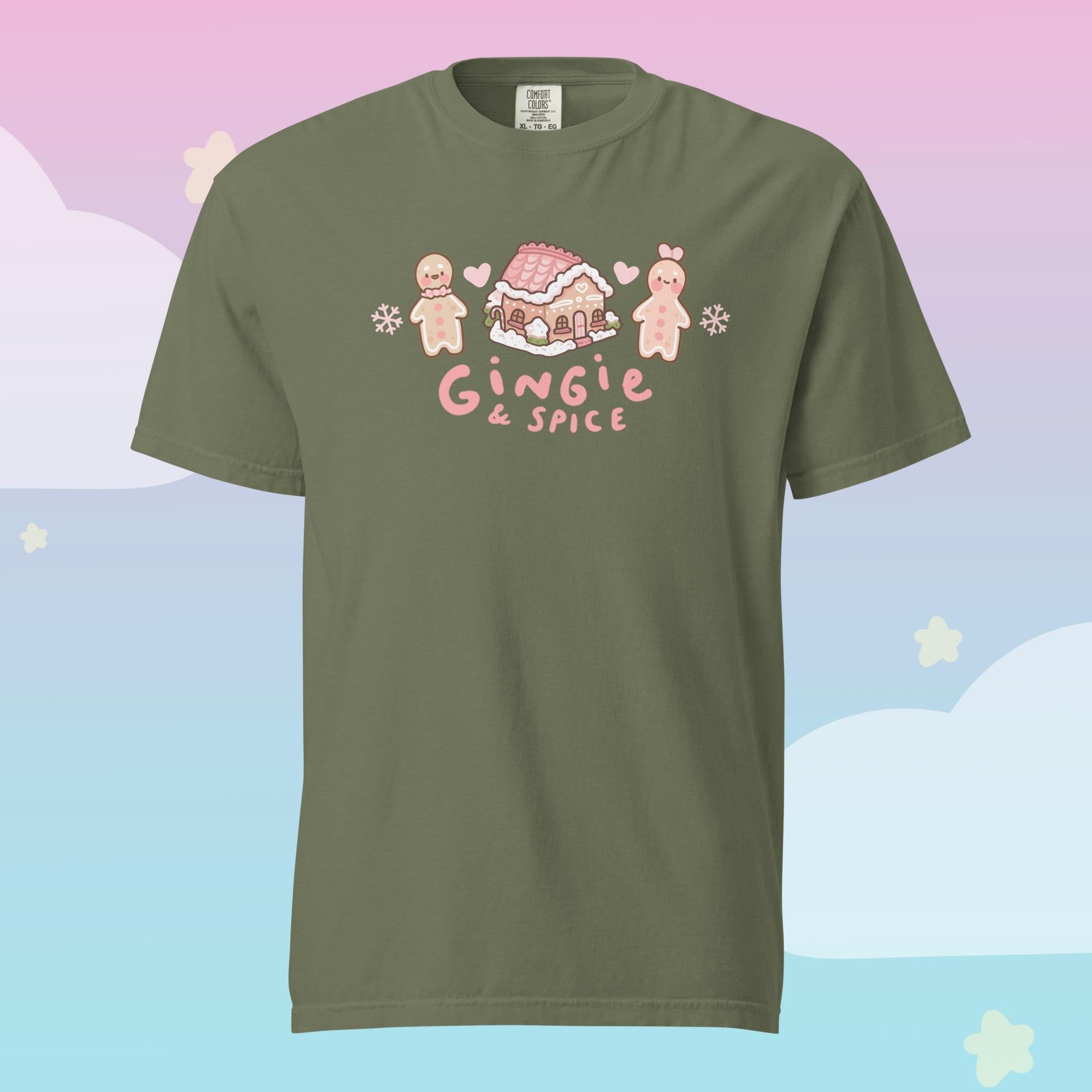 Gingie & Spice Kawaii Christmas T-Shirt | Cute Gingerbread Character Holiday Tee Katnipp character product