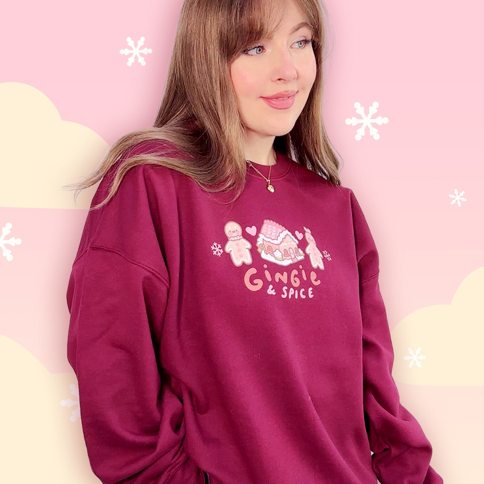 Gingie & Spice Whimsical Christmas Sweater | Kawaii Gingerbread Holiday Apparel | Cozy Winter Clothing Katnipp character product