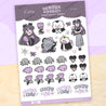 Gothic Halloween A6 Sticker Sheet – Kawaii Gothic Characters & Spooky Quotes - Halloween Stationery Stickers - SP 004 - Katnipp Studios