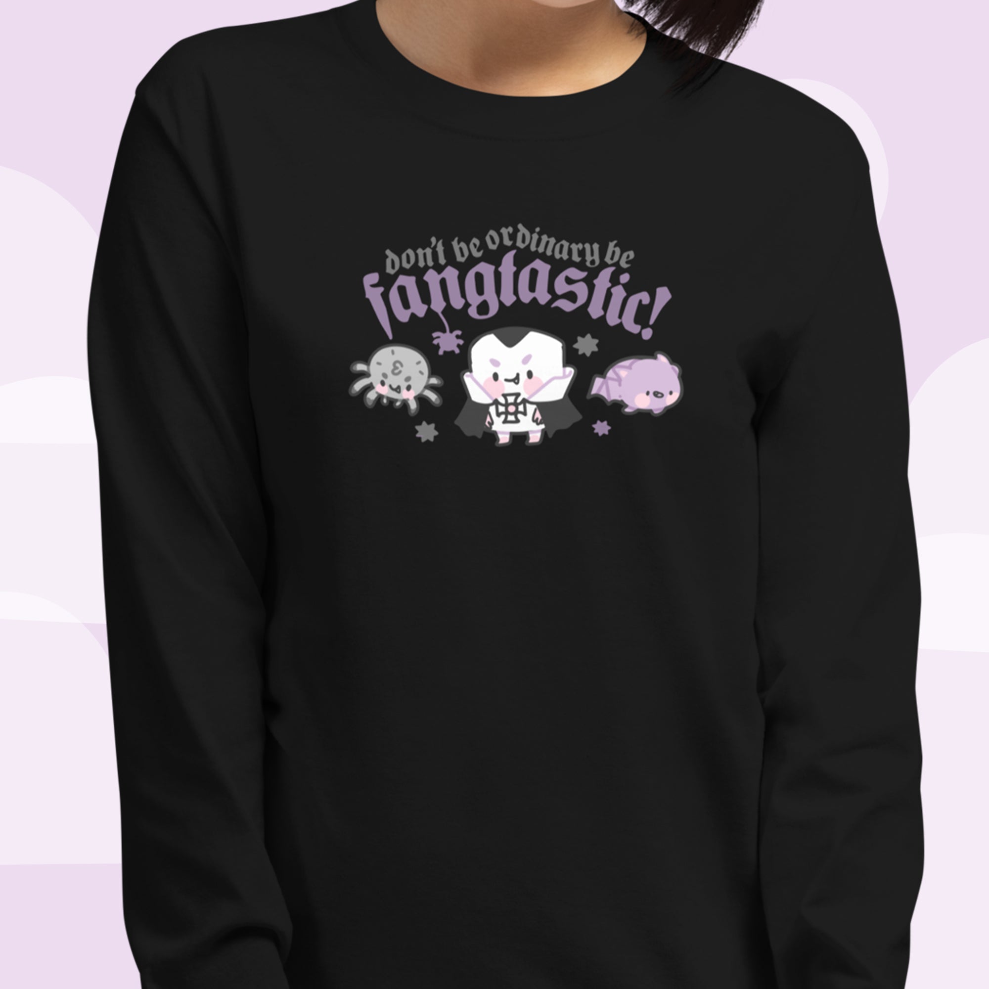 Gothic Halloween Long Sleeve T-Shirt – “Don’t Be Ordinary, Be Fangtastic” - Kawaii Gothic Apparel - Katnipp Studios