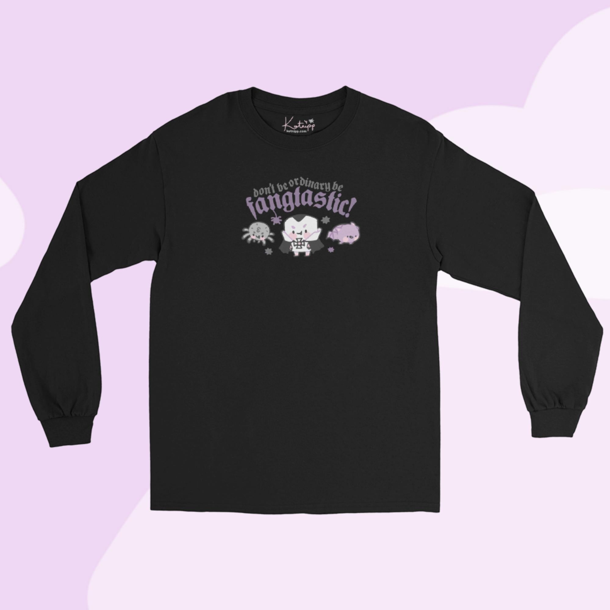 Gothic Halloween Long Sleeve T-Shirt – “Don’t Be Ordinary, Be Fangtastic” - Kawaii Gothic Apparel - Katnipp Studios