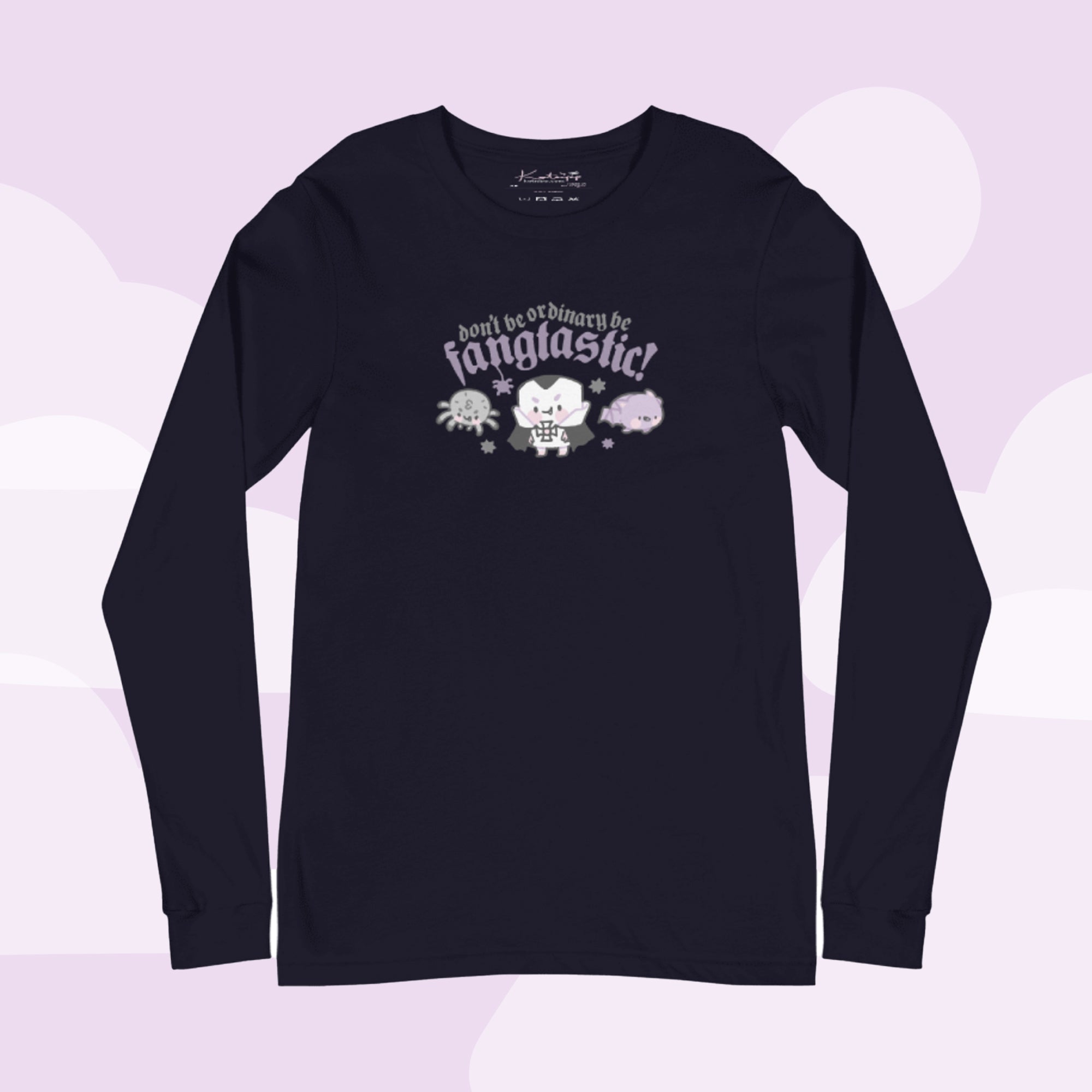 Gothic Halloween Long Sleeve T-Shirt – “Don’t Be Ordinary, Be Fangtastic” - Kawaii Halloween Apparel - Katnipp Studios