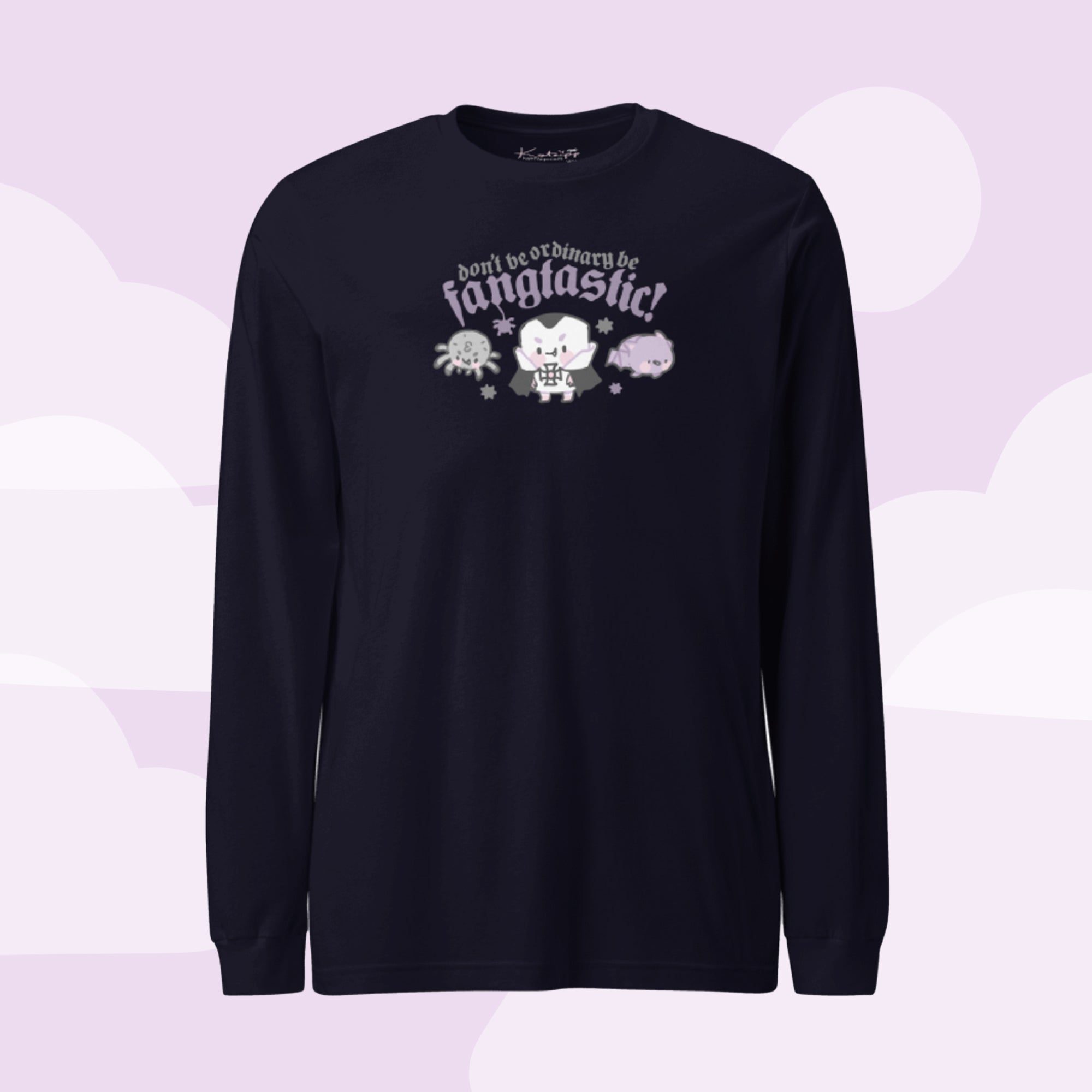 Gothic Halloween Long Sleeve T-Shirt – “Don’t Be Ordinary, Be Fangtastic” - Kawaii Halloween Apparel - Katnipp Studios