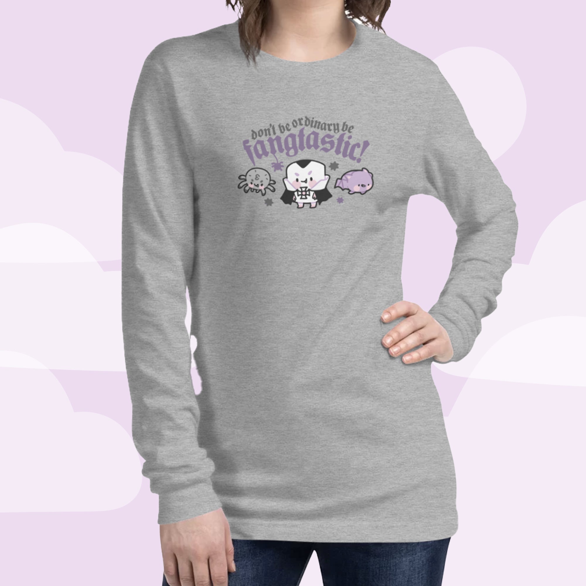 Gothic Halloween Long Sleeve T-Shirt – “Don’t Be Ordinary, Be Fangtastic” - Kawaii Halloween Apparel - Katnipp Studios