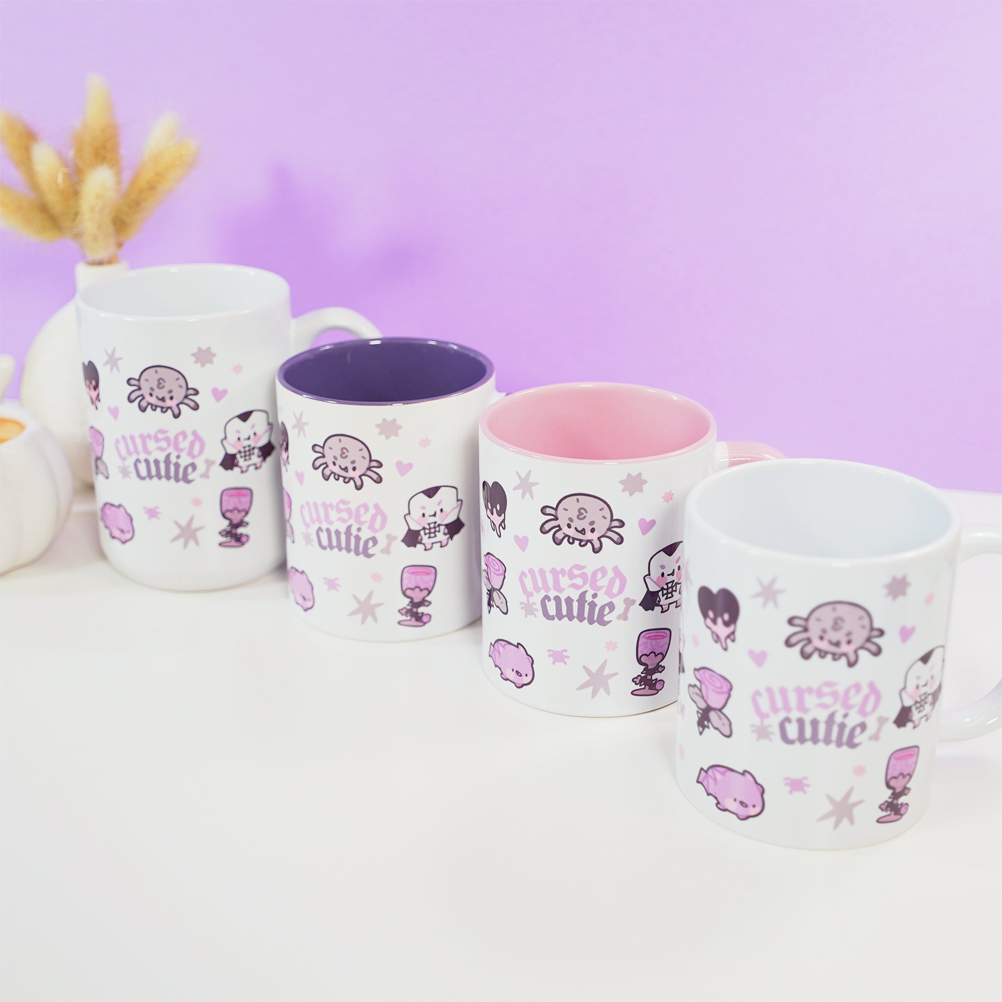 Gothic Halloween Mug - 'Cursed Cutie' - Spooky Ceramic Cup - Kawaii Halloween Homeware - Katnipp Studios