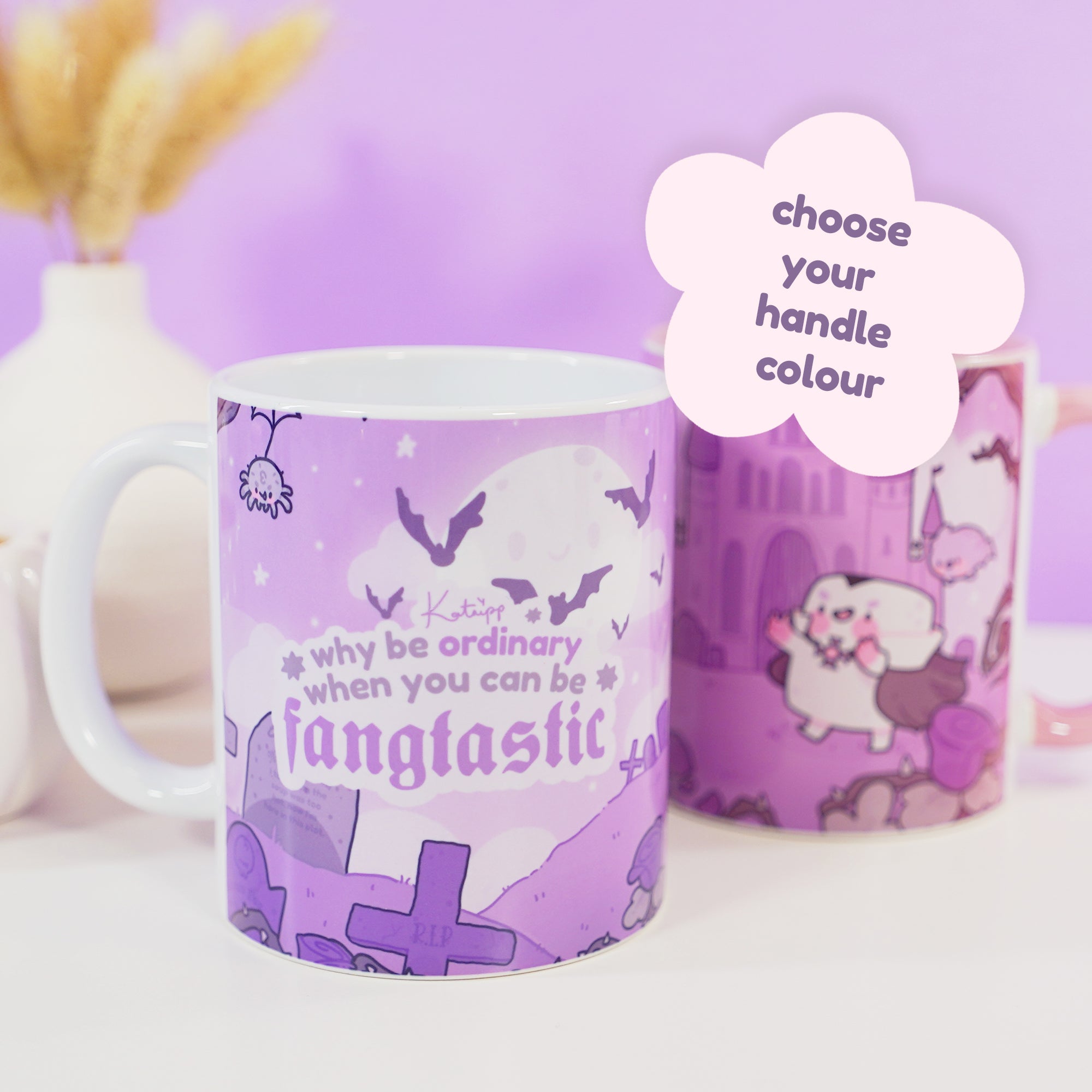 Gothic Halloween Mug - ‘Fangtastic’ - Spooky Graveyard Design - Kawaii Halloween Homeware - Katnipp Studios