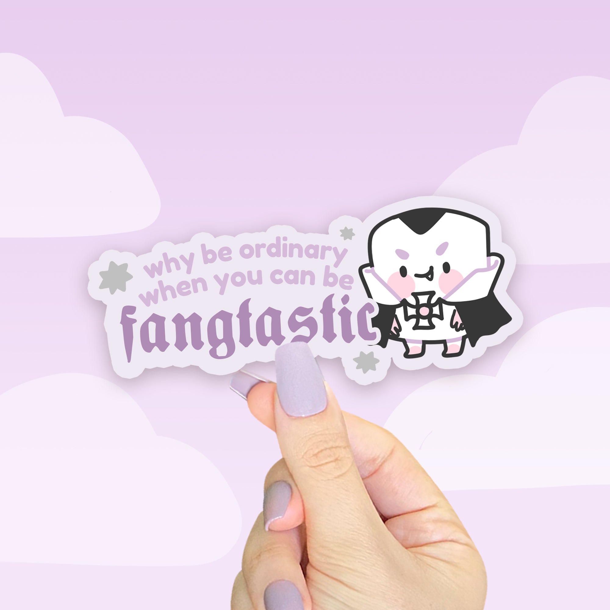 Gothic Halloween Sticker – “Why Be Ordinary When You Can Be Fangtastic” with Vampire Marshie - Cute Spooky Sticker - Katnipp Studios