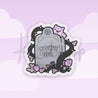 Gothic Headstone Sticker “Creepy Chic” – Kawaii Halloween Die-Cut with Bartholomew the Bat - Spooky Stationery Decor - Katnipp Studios