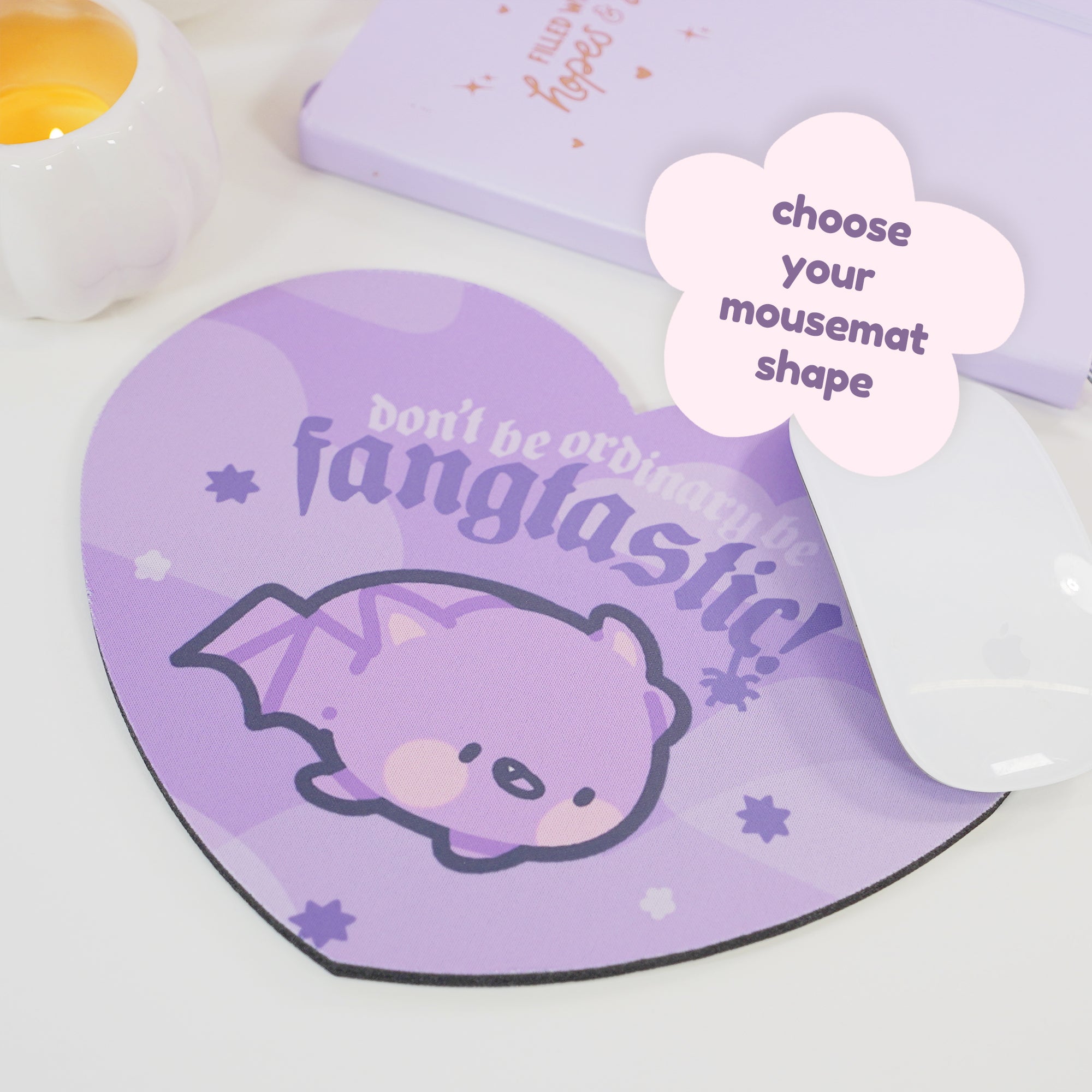 Gothic Purple Halloween Mouse Pad – “Don’t Be Ordinary, Be Fangtastic” with Bartholomew the Bat - Kawaii Desk Decor - Katnipp Studios