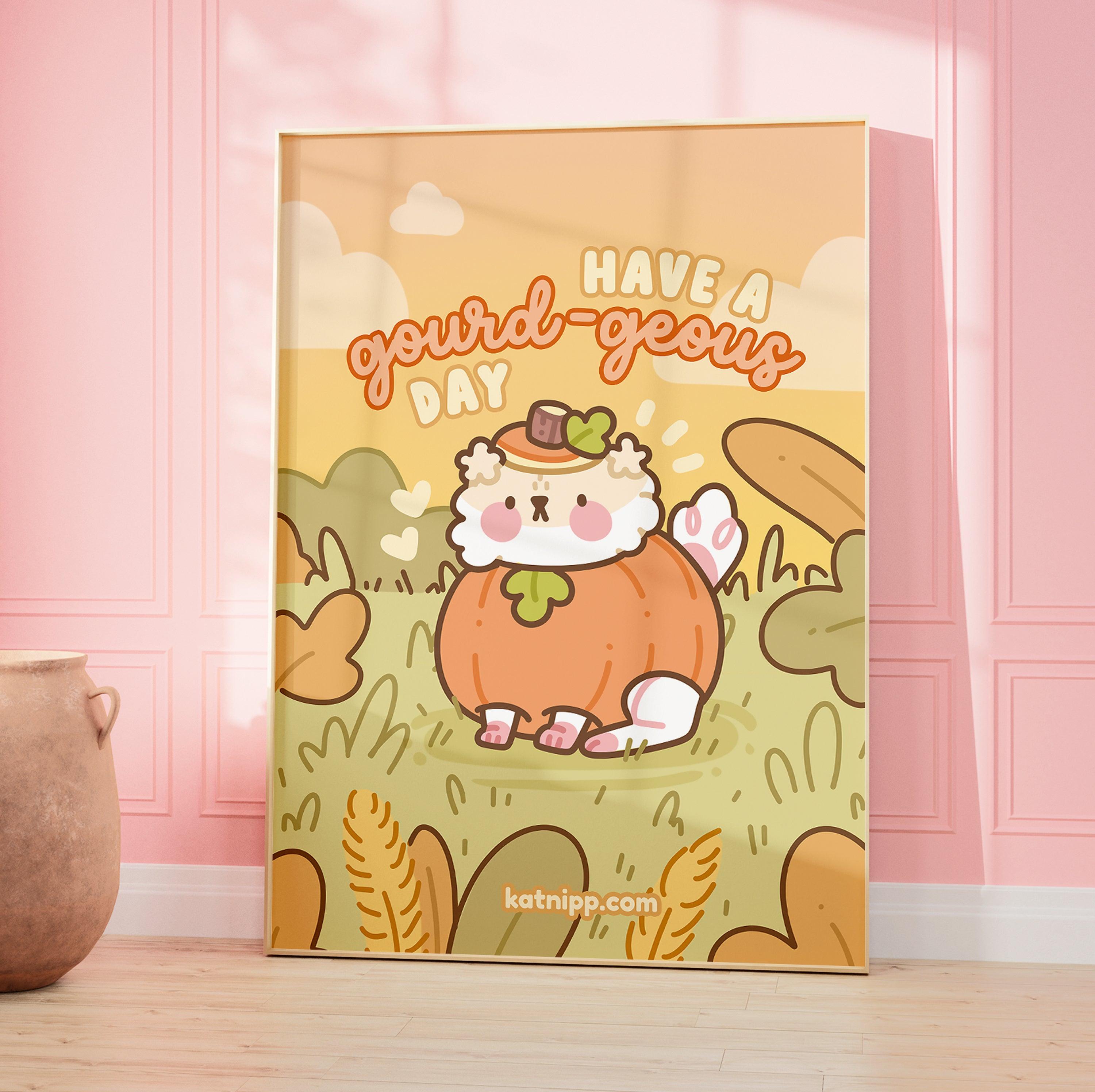 Gourd-geous Puddin the Dog Kawaii Autumn Art Print - Katnipp Studios